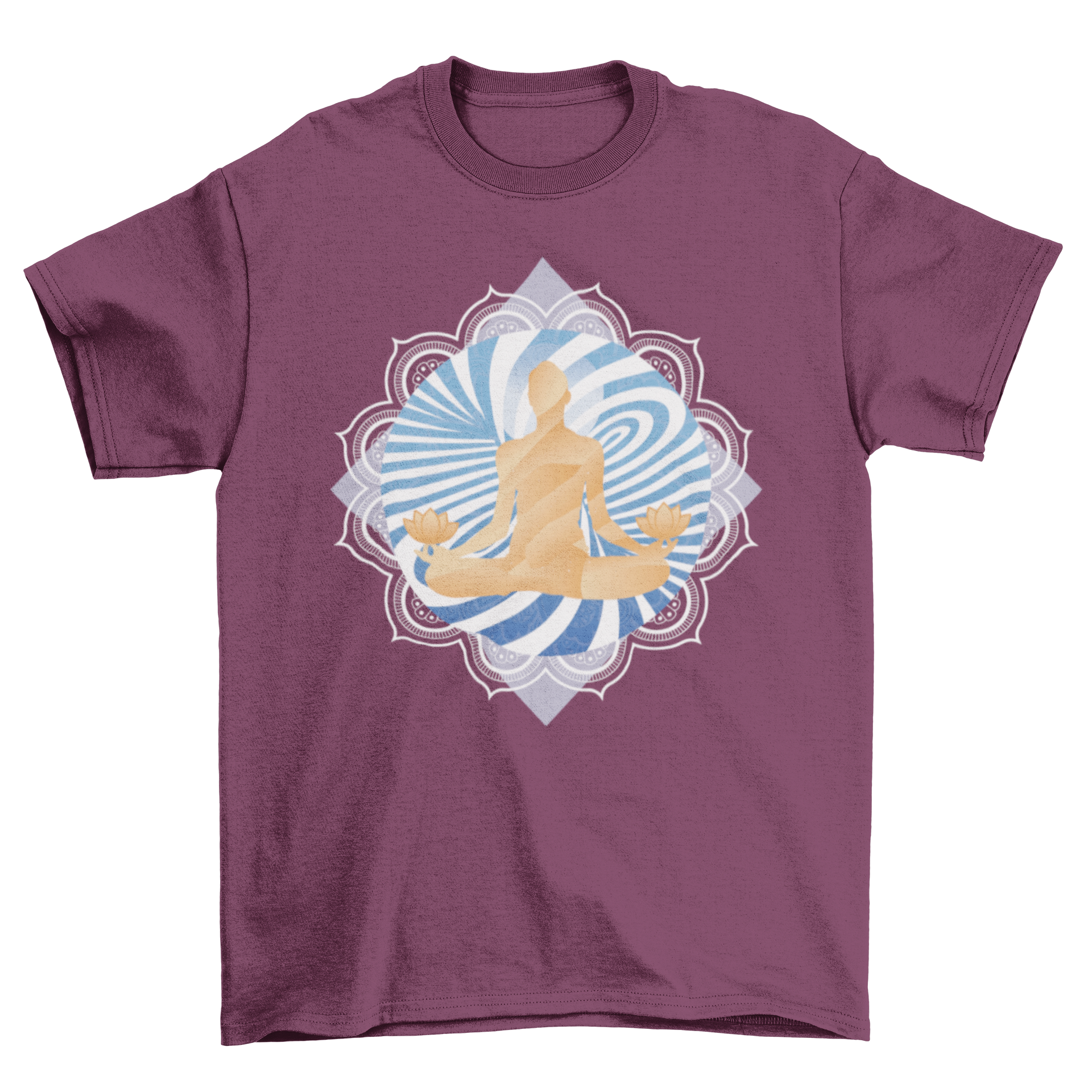 Swirl Meditation T-shirt featuring a yoga silhouette and colorful psychedelic designs on the back.