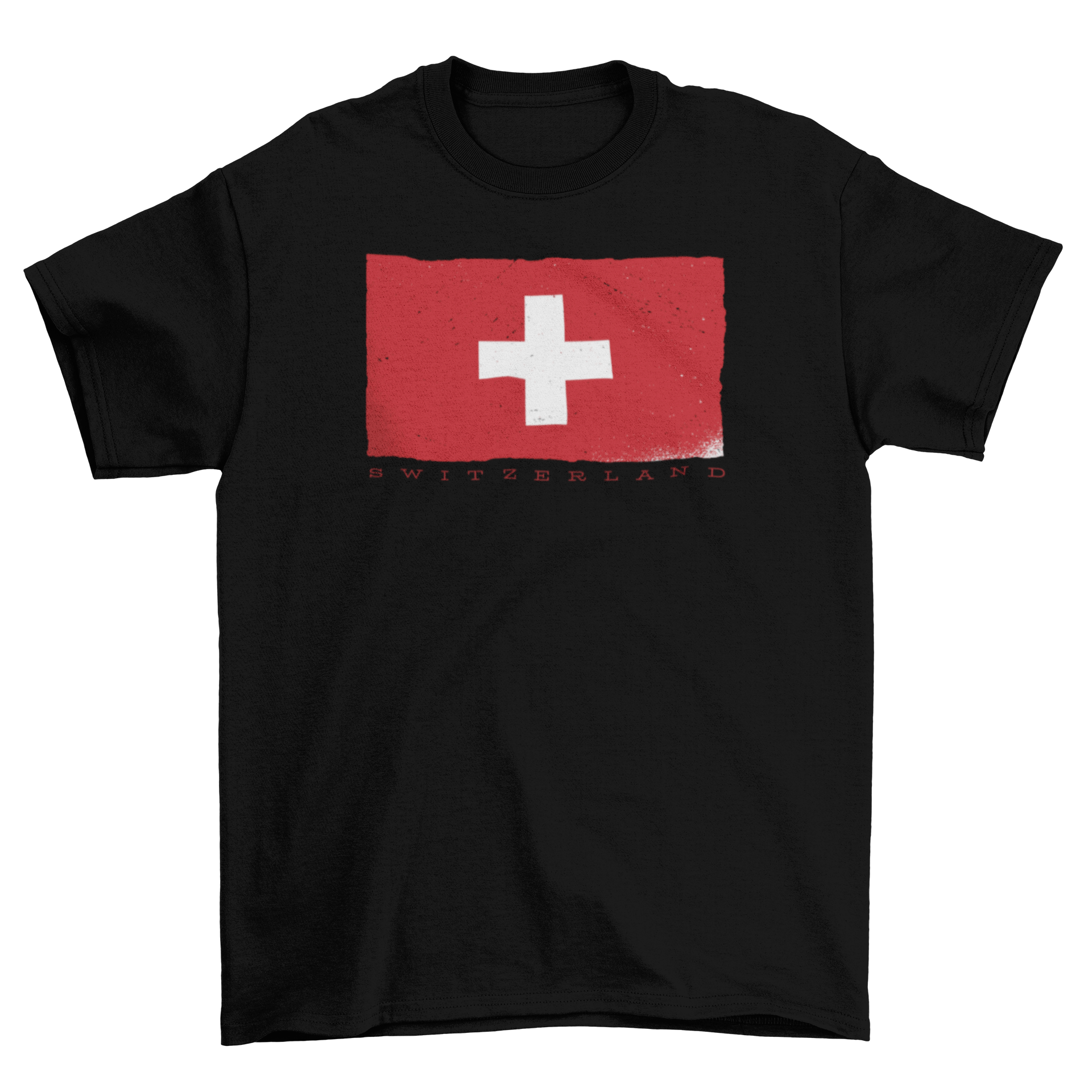 A stylish T-shirt featuring the Swiss flag design with the word 'SWITZERLAND' below it, perfect for casual wear.