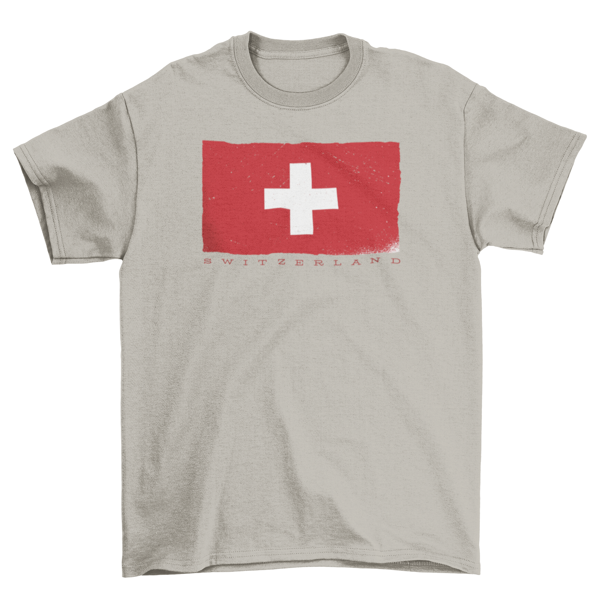 A stylish T-shirt featuring the Swiss flag design with the word 'SWITZERLAND' below it, perfect for casual wear.