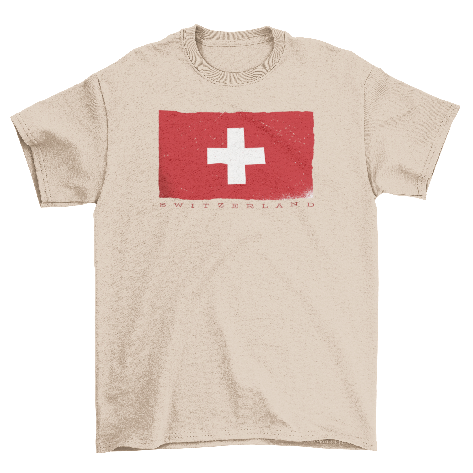 A stylish T-shirt featuring the Swiss flag design with the word 'SWITZERLAND' below it, perfect for casual wear.