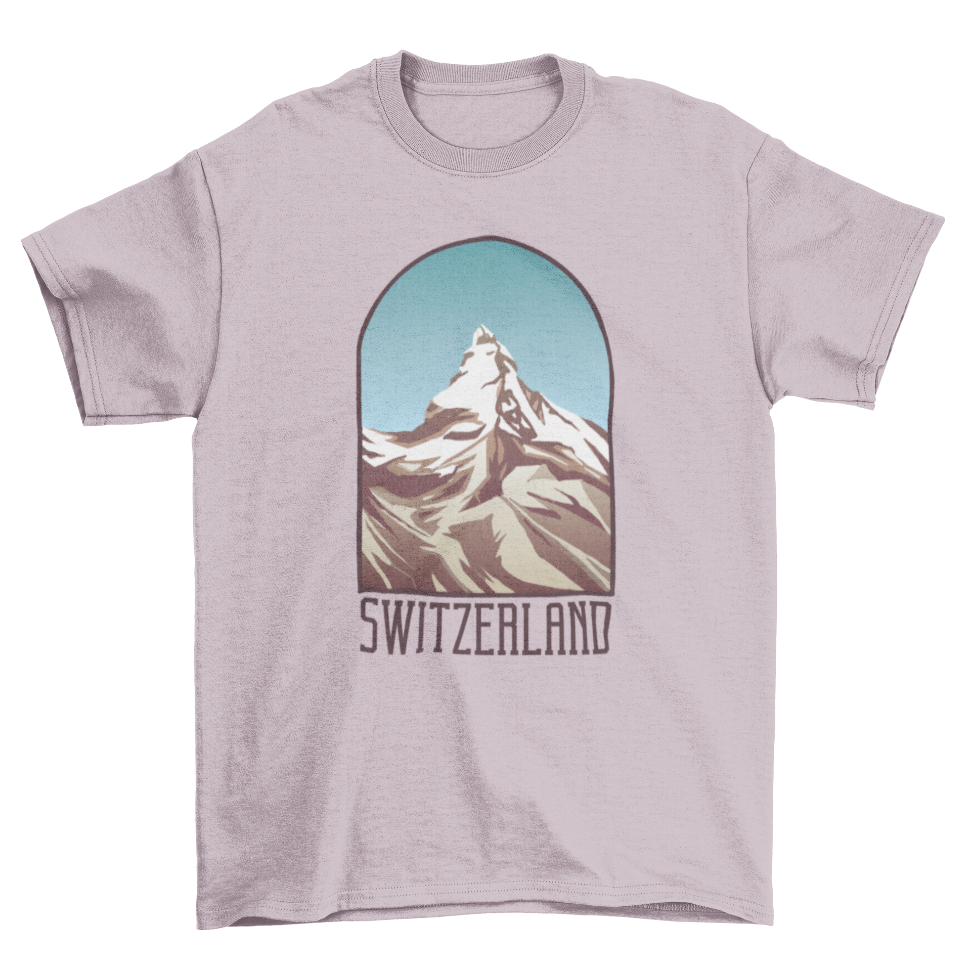 A stylish t-shirt featuring a textured mountain design and the quote 'Switzerland', perfect for nature enthusiasts.