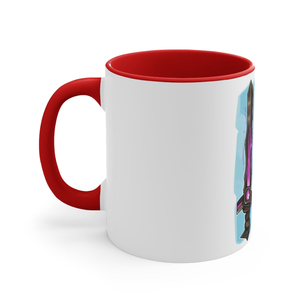 Sword Accent Coffee Mug with two-tone design and C-handle, showcasing vibrant colors and comfortable grip.