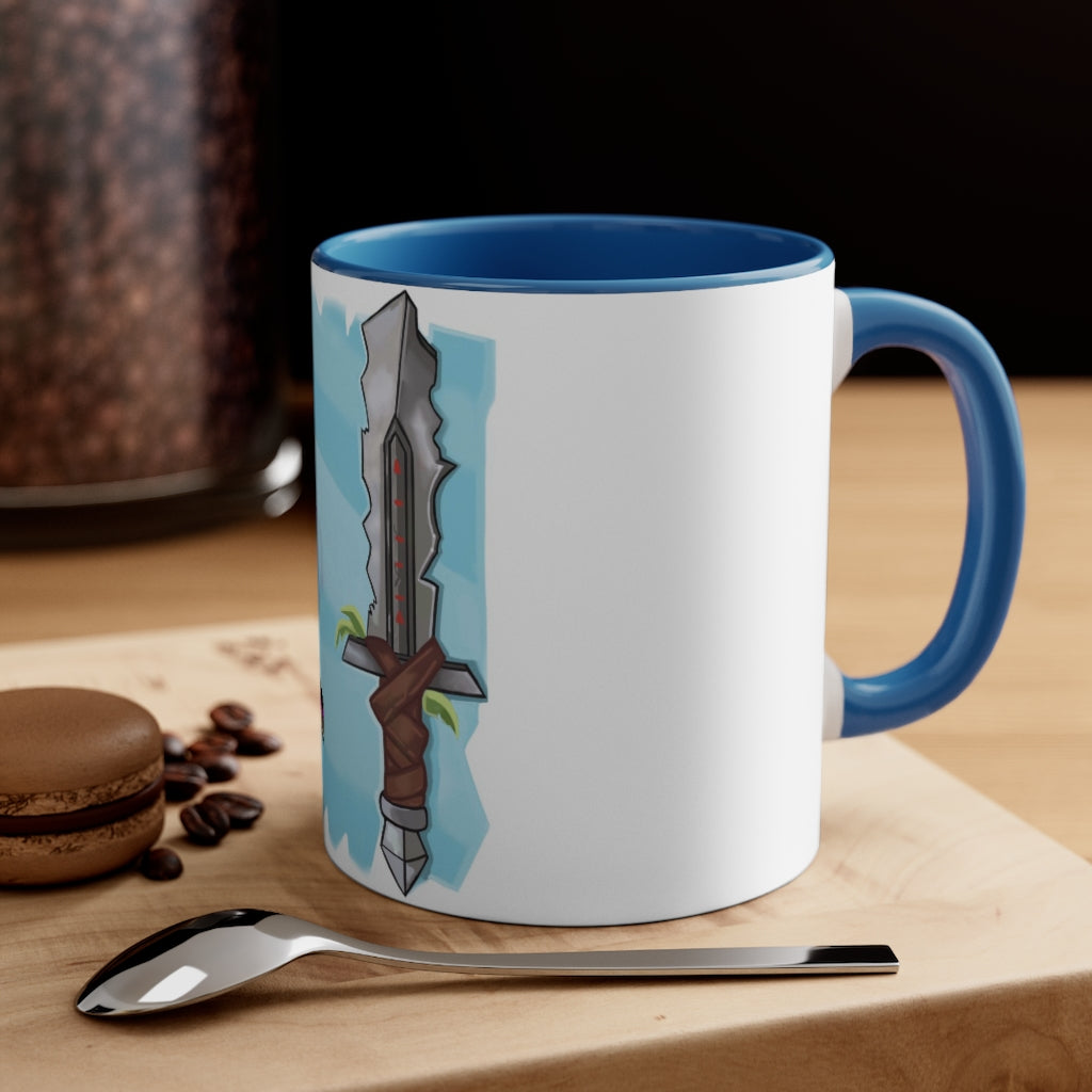 Sword Accent Coffee Mug with two-tone design and C-handle, showcasing vibrant colors and comfortable grip.