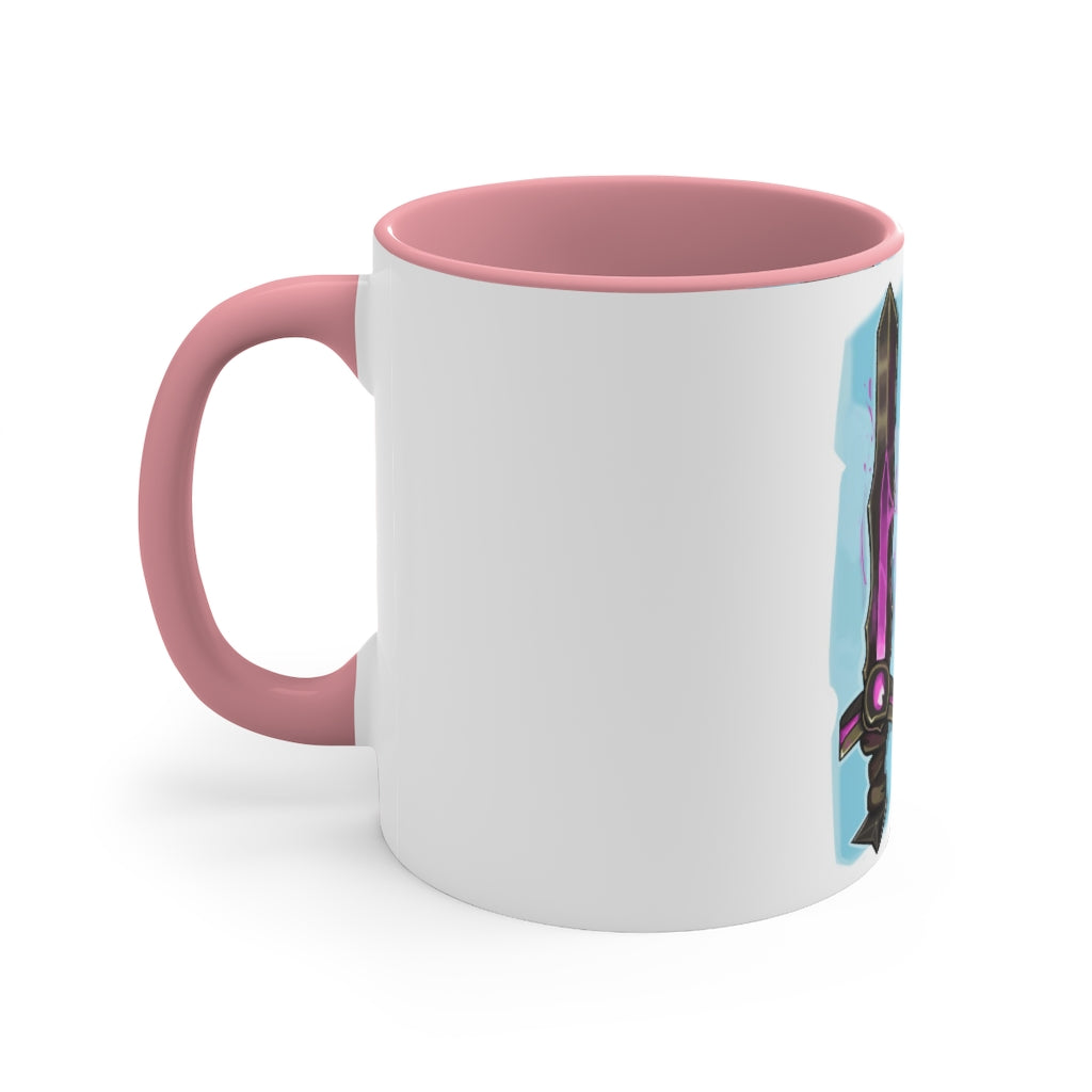 Sword Accent Coffee Mug with two-tone design and C-handle, showcasing vibrant colors and comfortable grip.