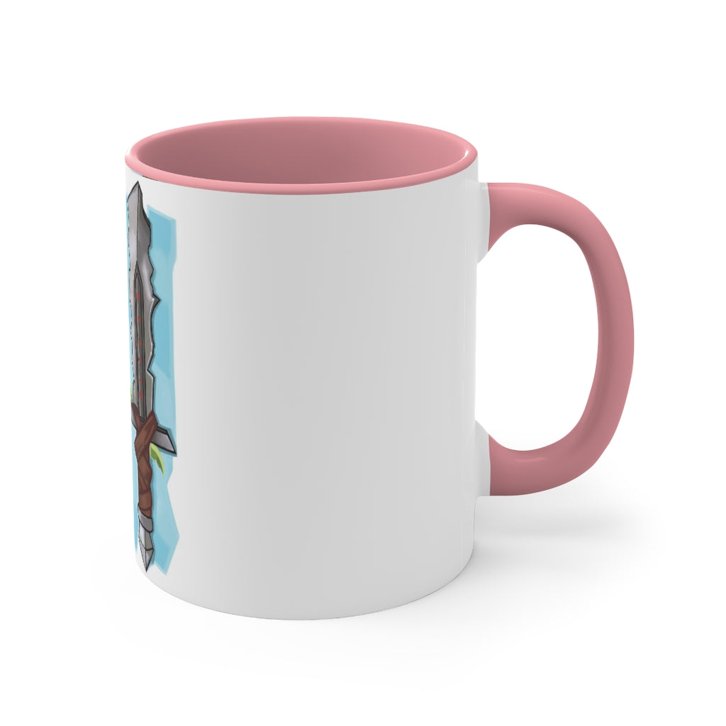 Sword Accent Coffee Mug with two-tone design and C-handle, showcasing vibrant colors and comfortable grip.