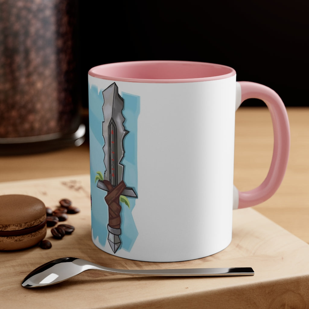 Sword Accent Coffee Mug with two-tone design and C-handle, showcasing vibrant colors and comfortable grip.