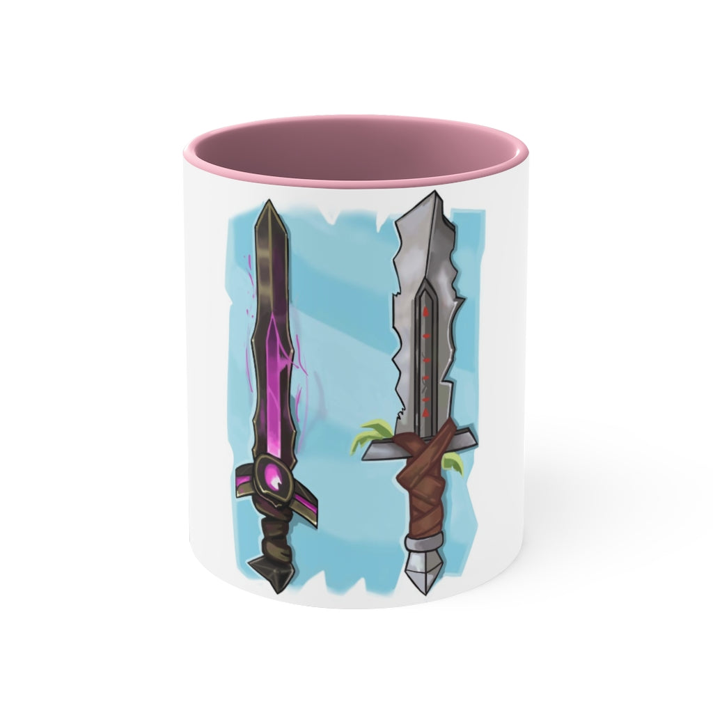 Sword Accent Coffee Mug with two-tone design and C-handle, showcasing vibrant colors and comfortable grip.