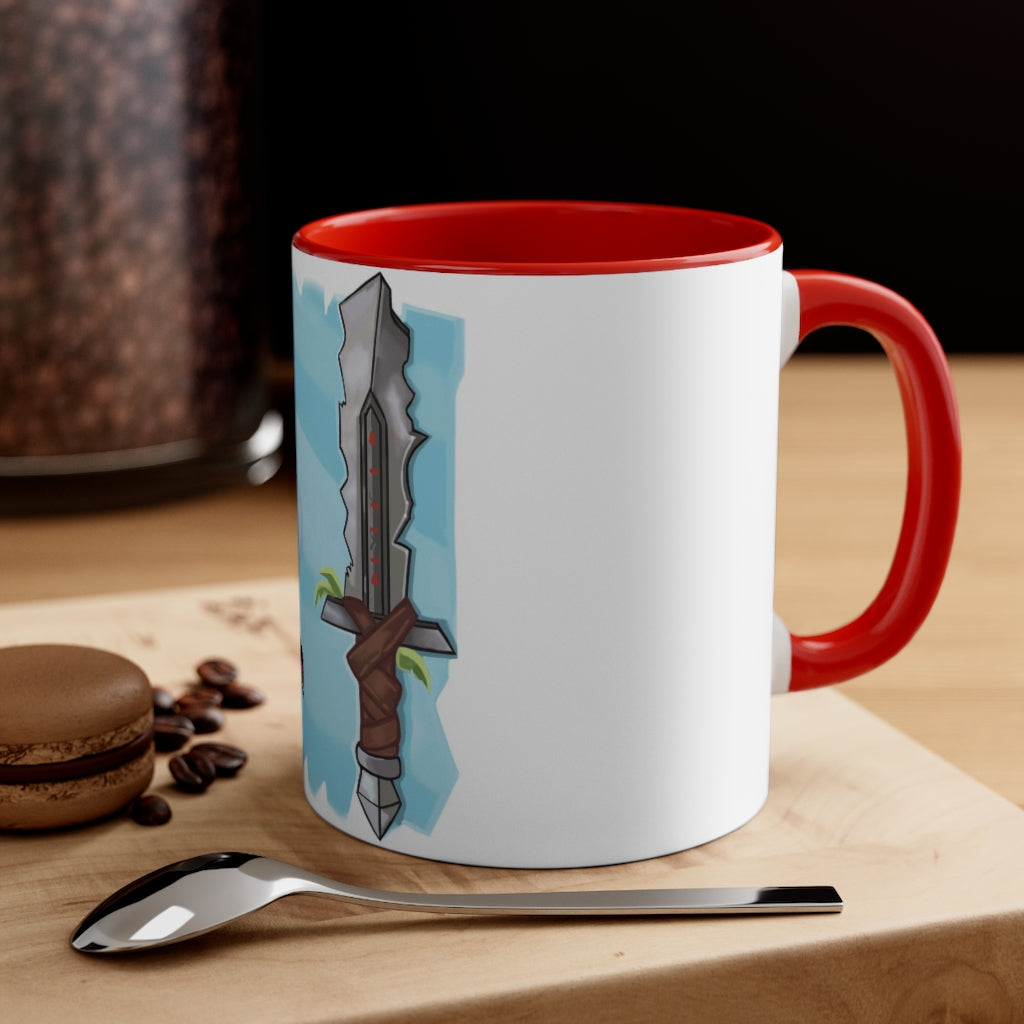 Sword Accent Coffee Mug with two-tone design and C-handle, showcasing vibrant colors and comfortable grip.