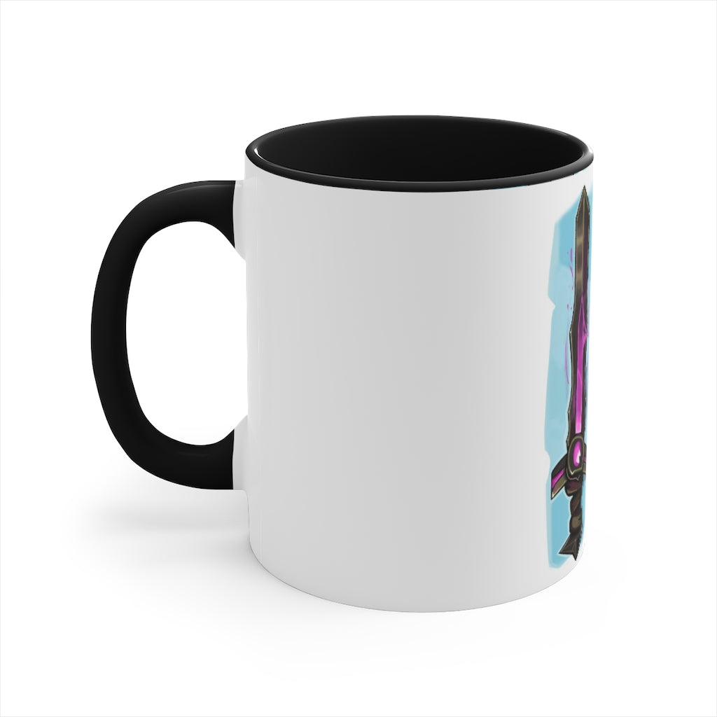 Sword Accent Coffee Mug with two-tone design and C-handle, showcasing vibrant colors and comfortable grip.