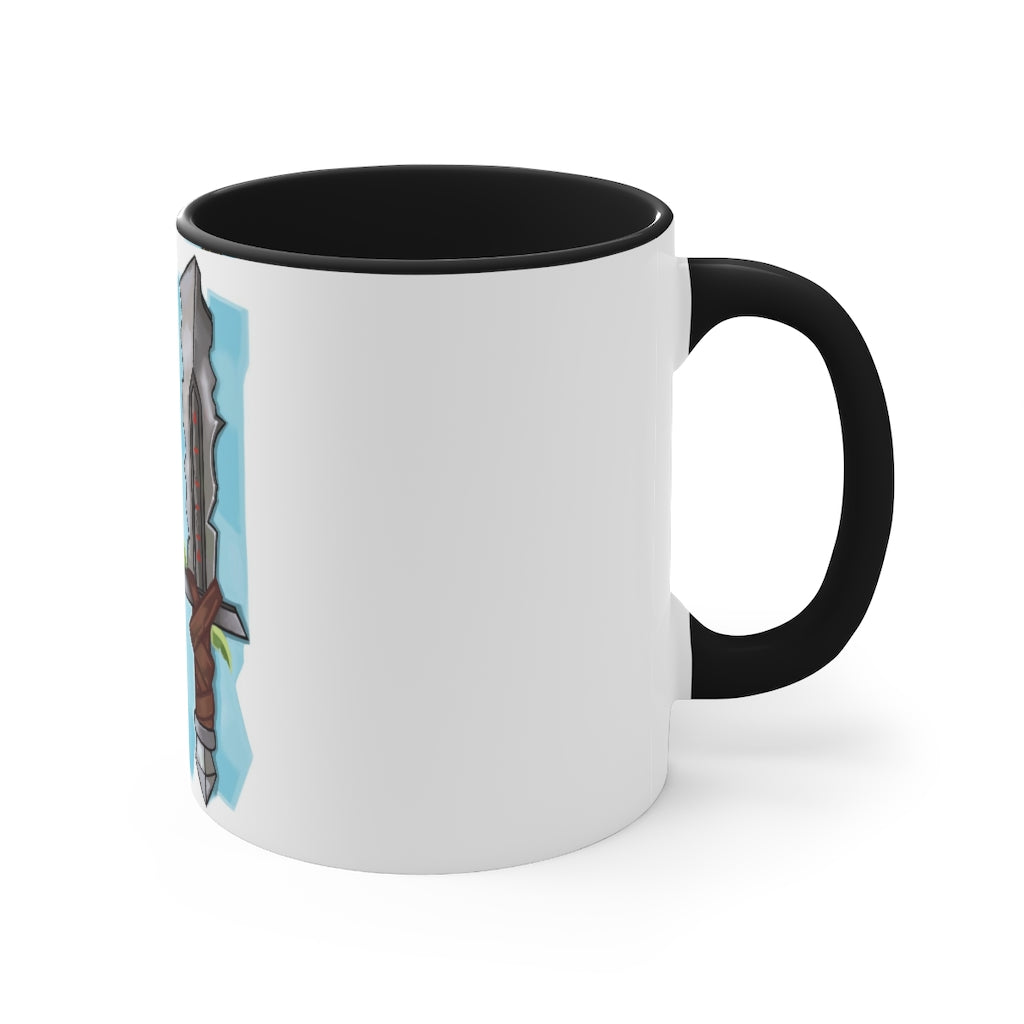 Sword Accent Coffee Mug with two-tone design and C-handle, showcasing vibrant colors and comfortable grip.