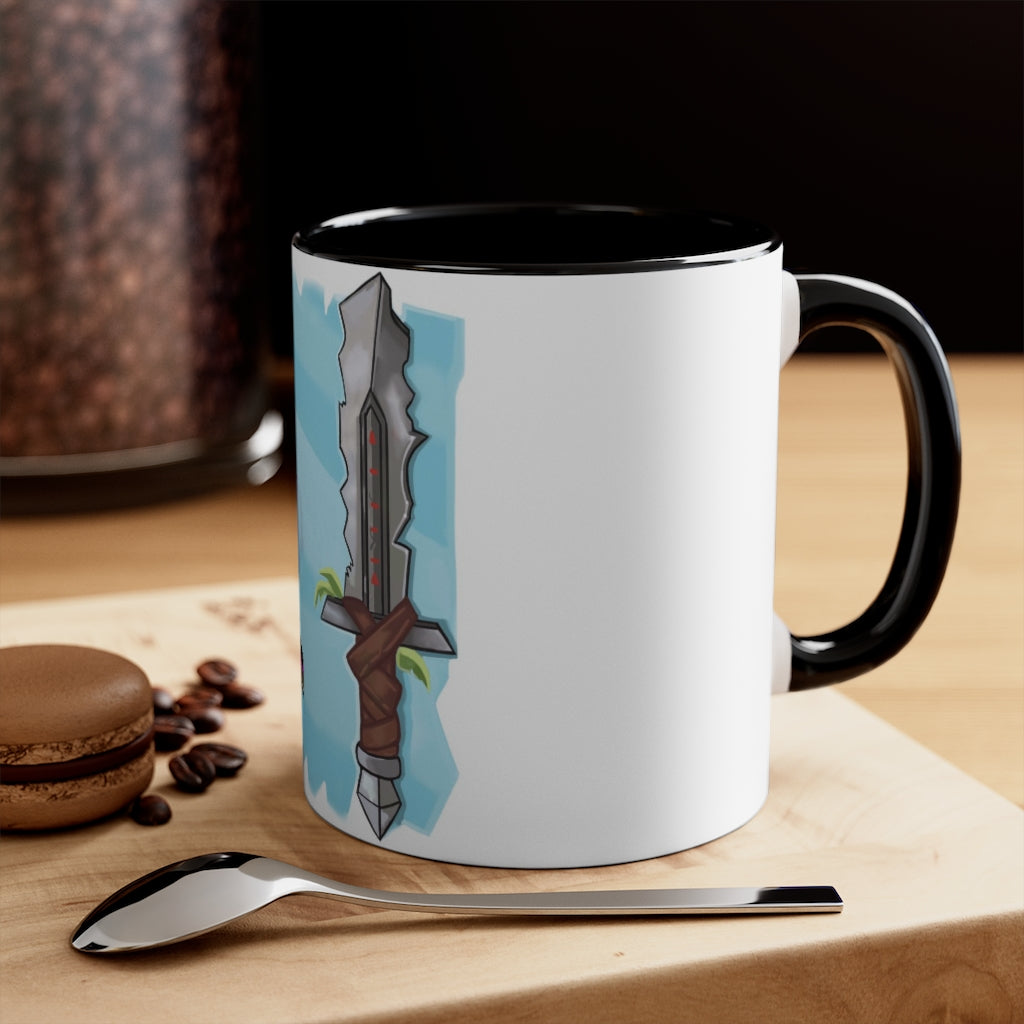 Sword Accent Coffee Mug with two-tone design and C-handle, showcasing vibrant colors and comfortable grip.