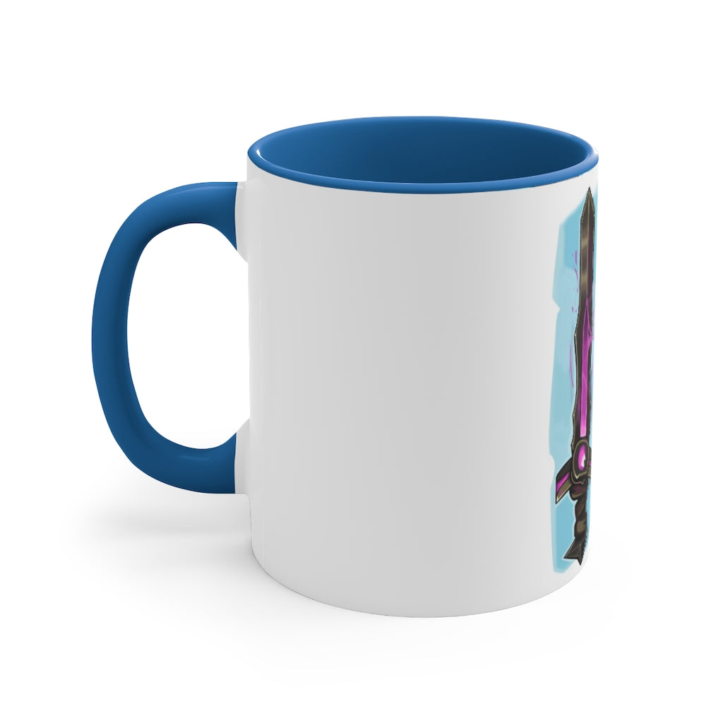 Sword Accent Coffee Mug with two-tone design and C-handle, showcasing vibrant colors and comfortable grip.