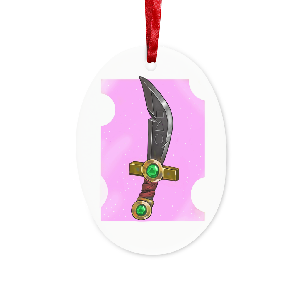 Sword Ceramic Hanging Ornament with red ribbon and gold string, perfect for Christmas tree decoration.