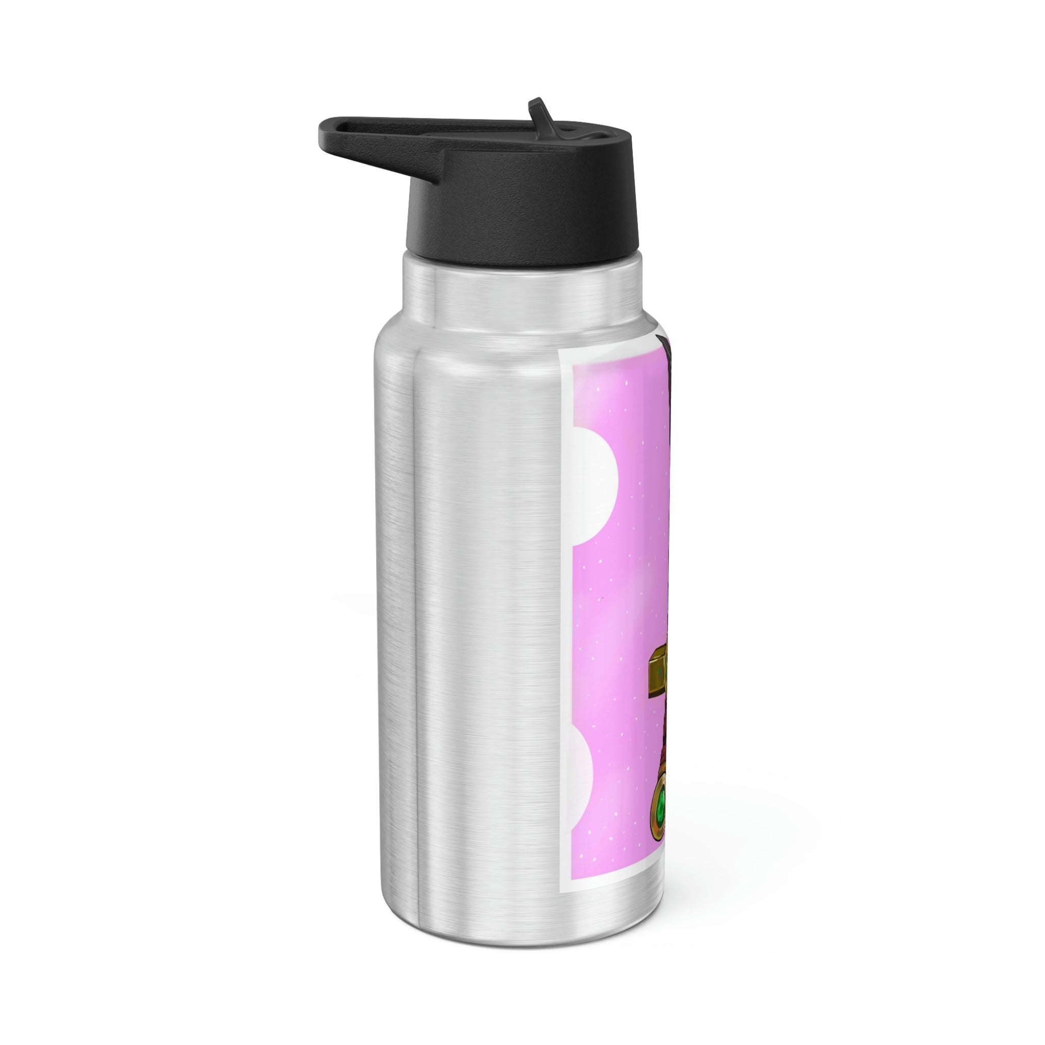 Sword Gator Tumbler, 32oz, stainless steel with a black cap and plastic straw, showcasing a customizable design.