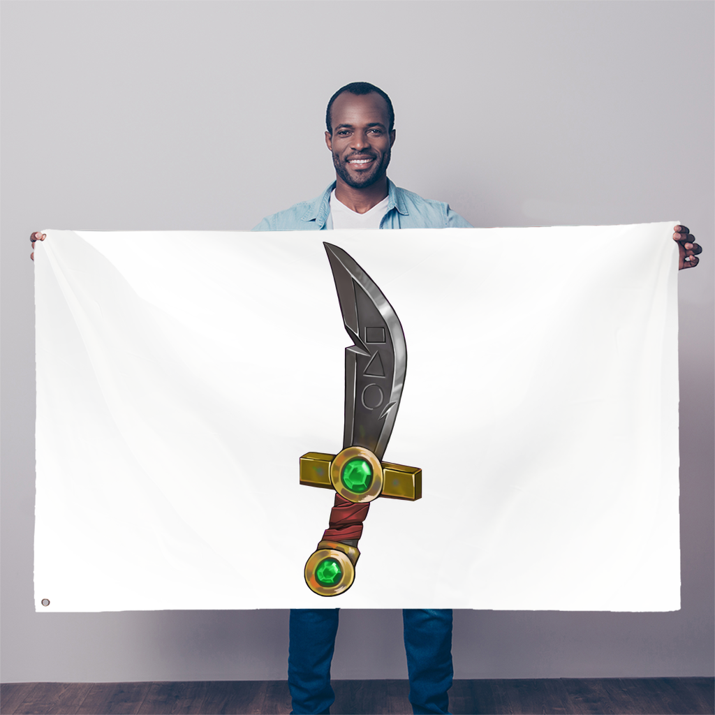 Sword Sublimation Flag featuring vibrant colors and double-stitched edges, ideal for indoor or outdoor display.