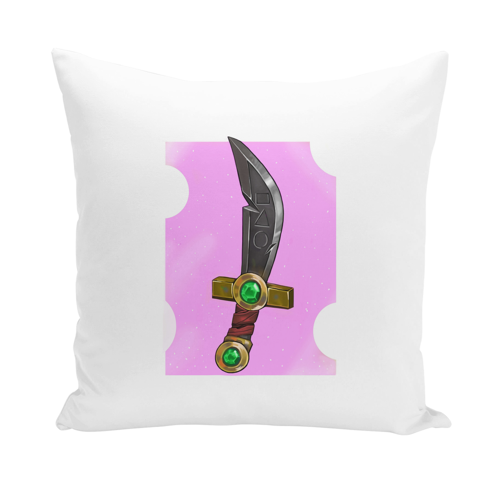 Stylish Sword Throw Pillows in various materials including linen, canvas, and suede, showcasing vibrant colors and elegant designs.