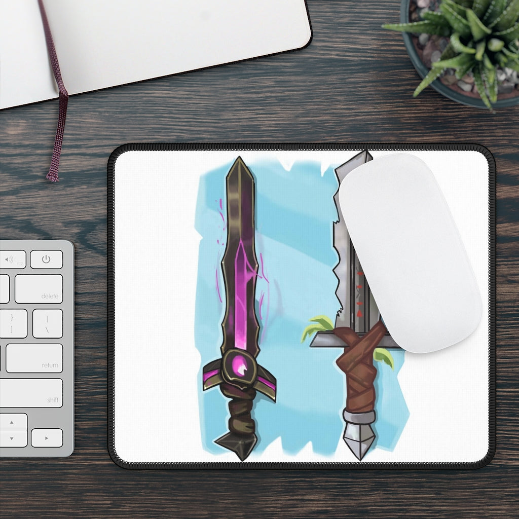 Swords Gaming Mouse Pad featuring vibrant designs and stitched edges, perfect for gaming and professional use.