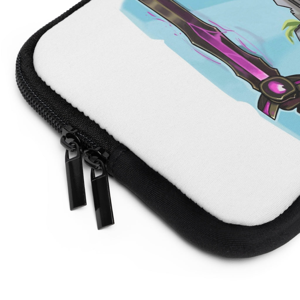 Swords Laptop Sleeve featuring a customizable front design and black polyester back, ideal for protecting laptops during travel.