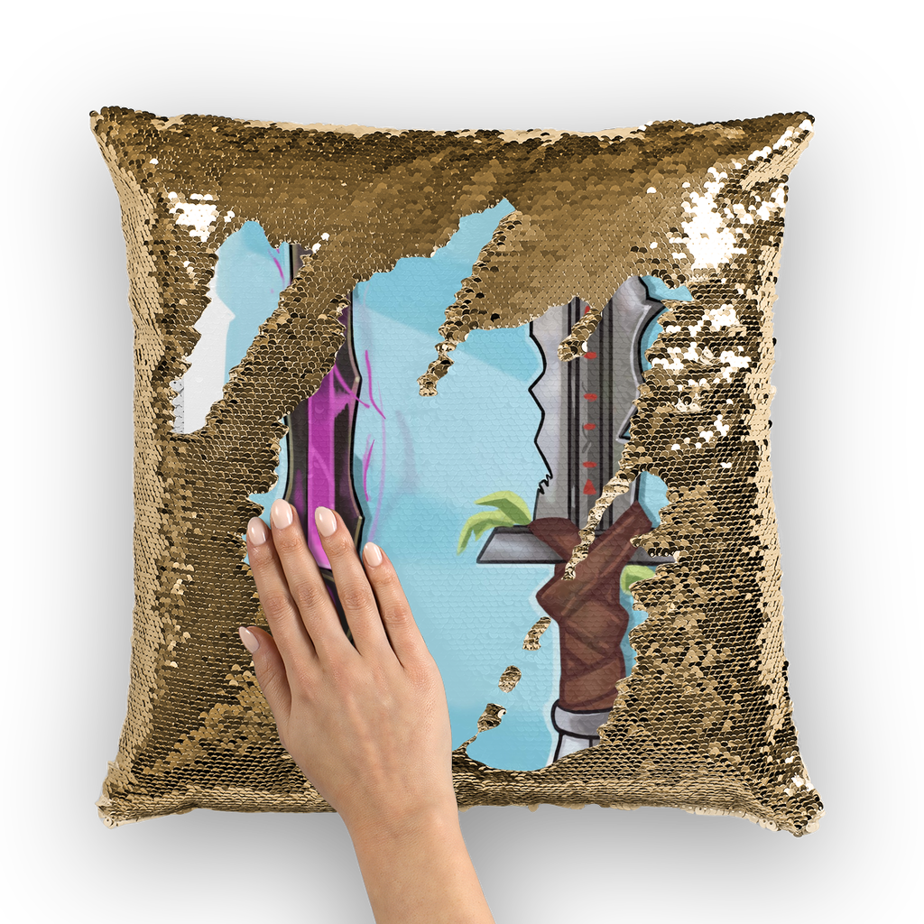 Swords Sequin Cushion Cover featuring a vibrant mermaid design with shimmering sequins on a soft polyester fabric.