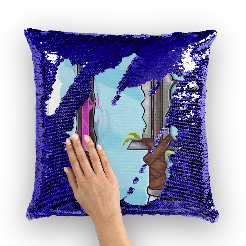 Swords Sequin Cushion Cover featuring a vibrant mermaid design with shimmering sequins on a soft polyester fabric.