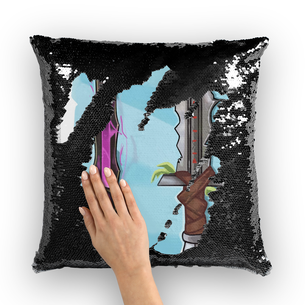 Swords Sequin Cushion Cover featuring a vibrant mermaid design with shimmering sequins on a soft polyester fabric.