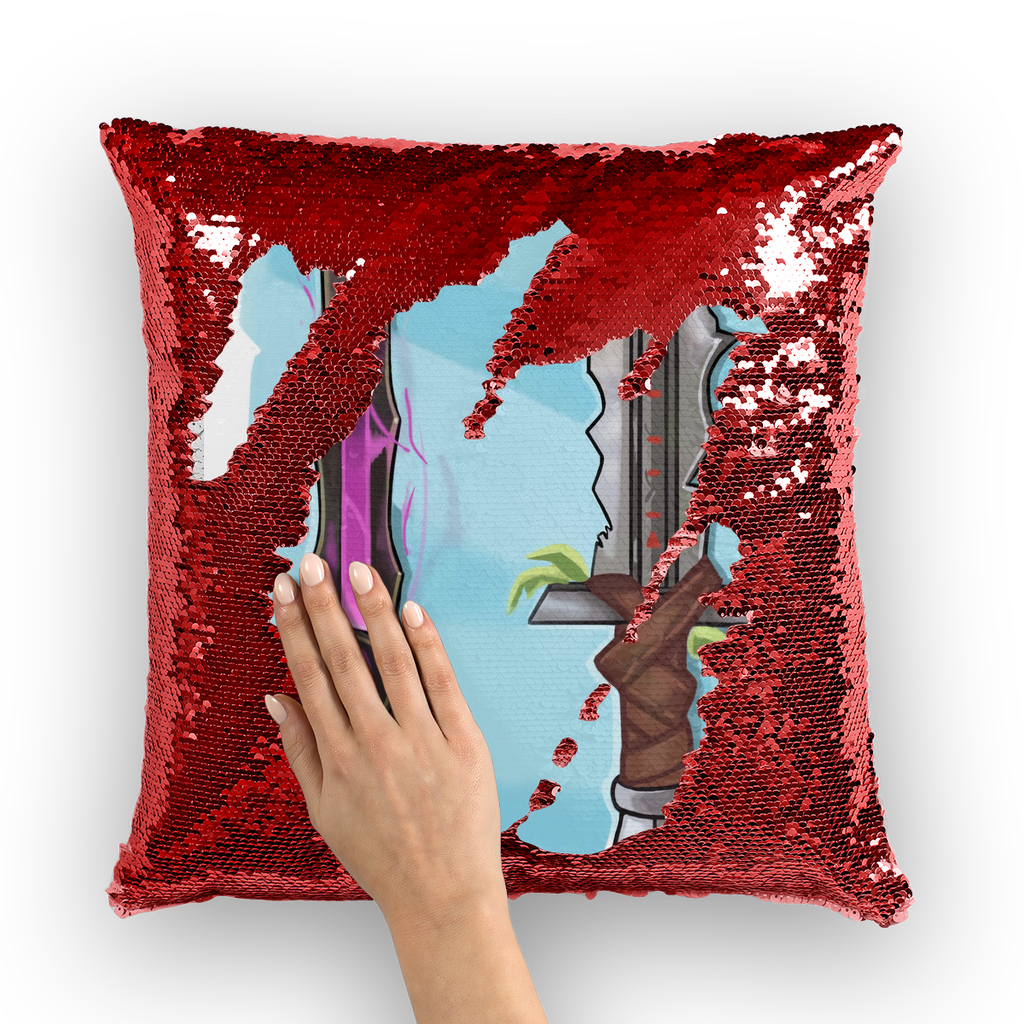 Swords Sequin Cushion Cover featuring a vibrant mermaid design with shimmering sequins on a soft polyester fabric.