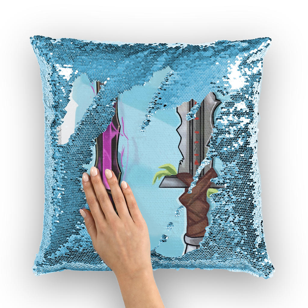 Swords Sequin Cushion Cover featuring a vibrant mermaid design with shimmering sequins on a soft polyester fabric.