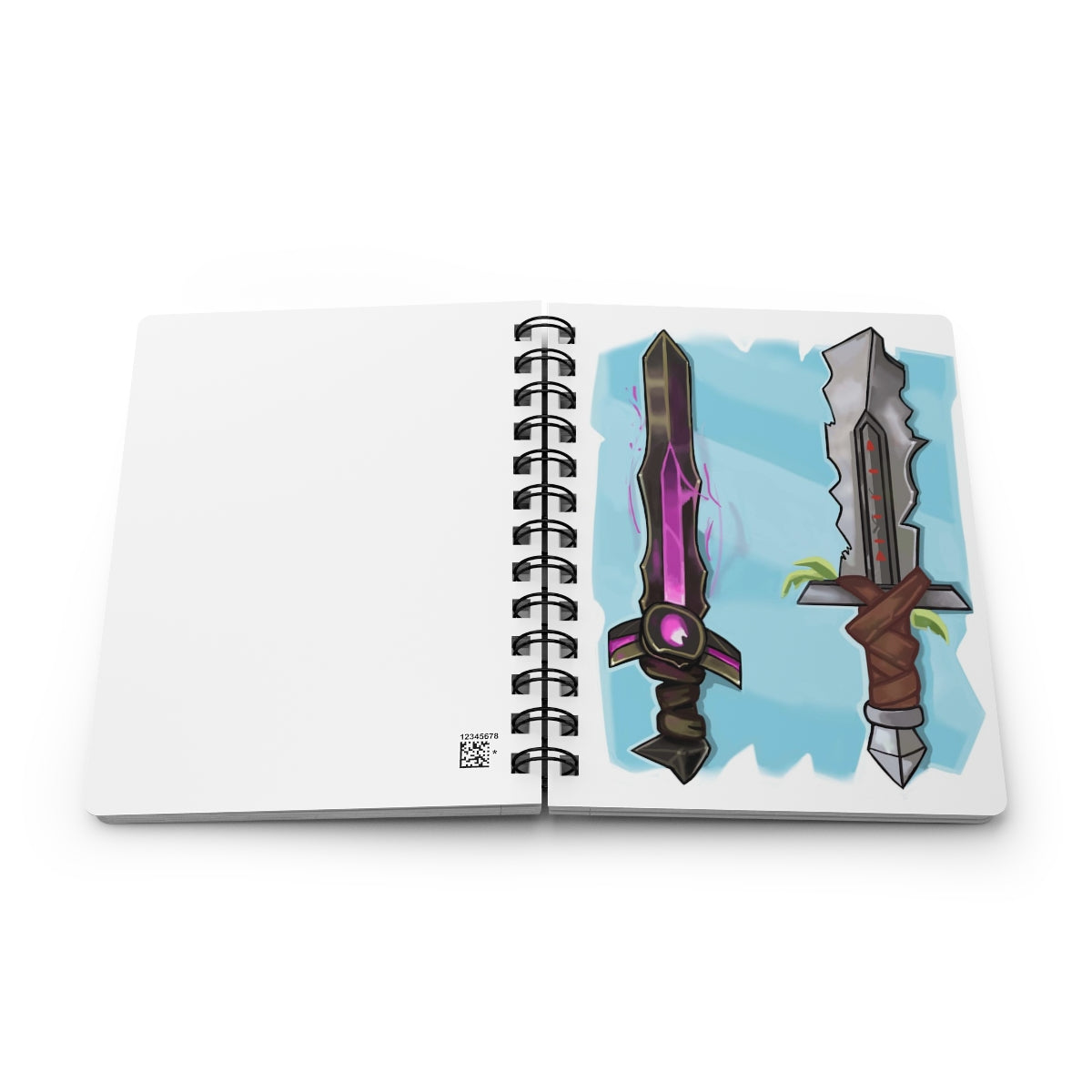 Swords Spiral Bound Journal with glossy laminated cover and lined pages, showcasing a stylish design.