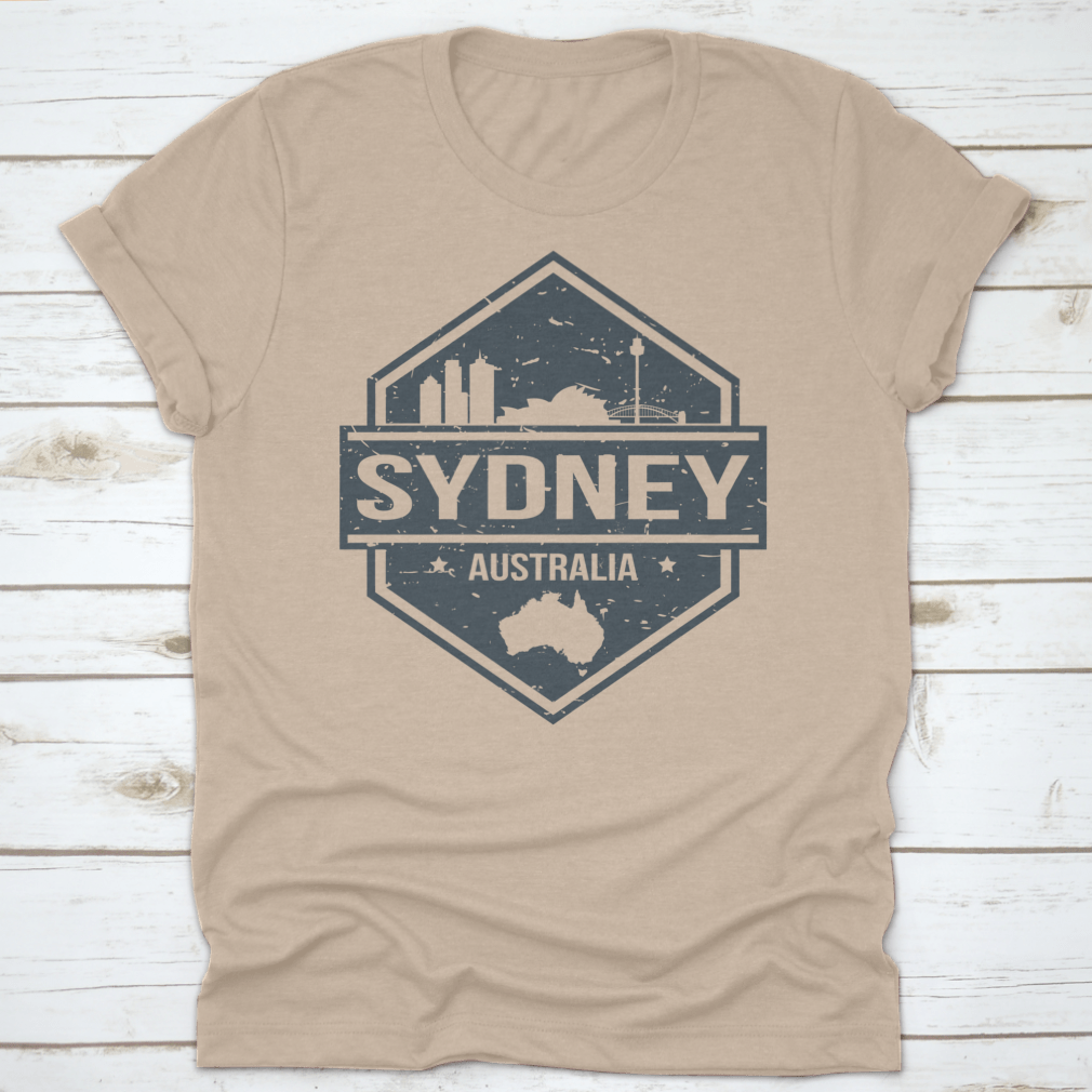 Travel Stamp Icon Skyline design featuring Sydney's iconic landmarks in a stylish vector format.