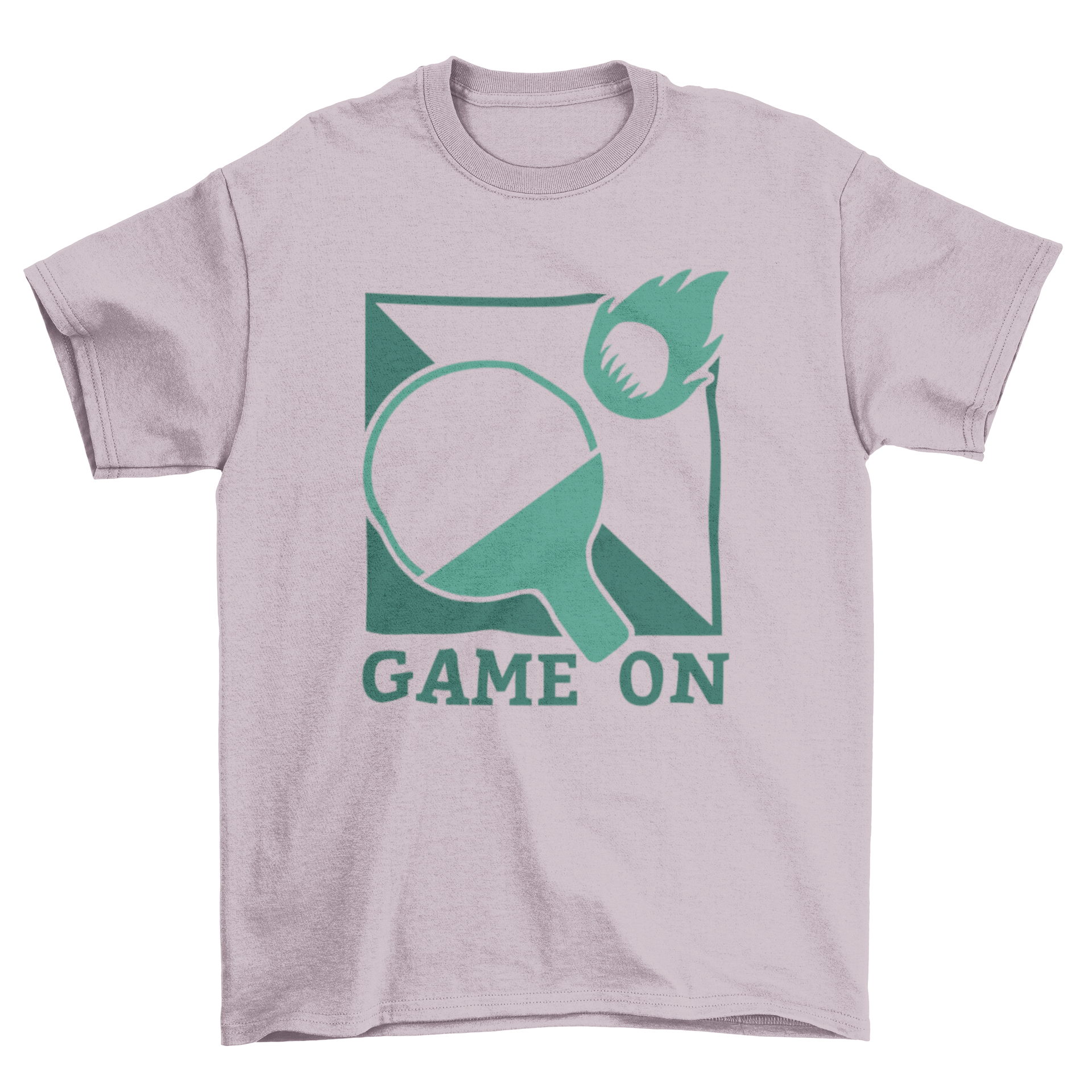 A vibrant Table Tennis T-shirt featuring a flaming racket and ball design with 'Game On' caption.