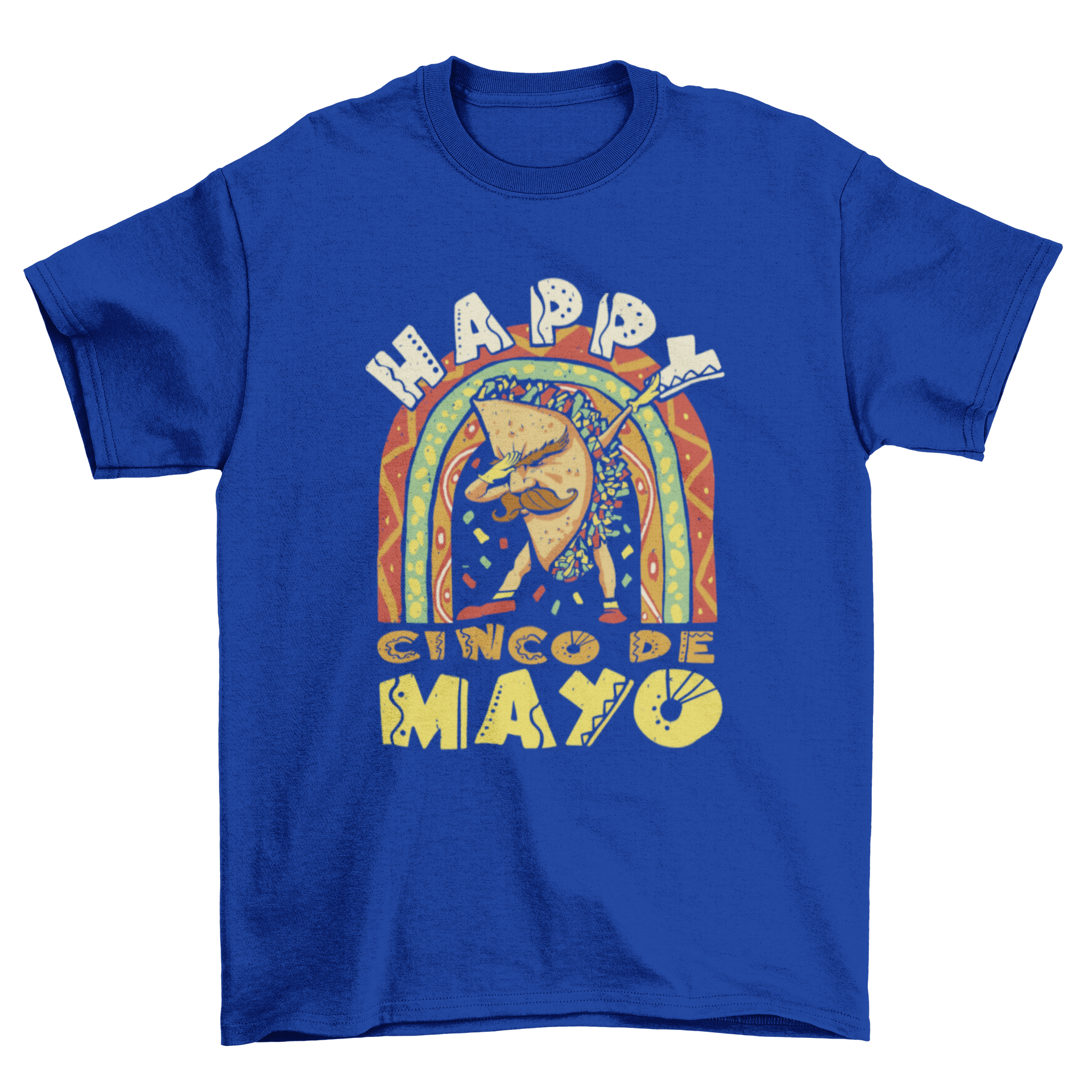 A fun t-shirt featuring a taco dabbing with the text 'Happy Cinco de Mayo' for festive celebrations.