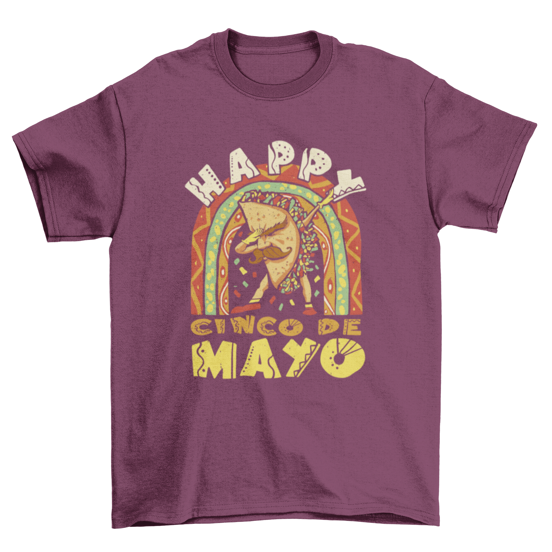 A fun t-shirt featuring a taco dabbing with the text 'Happy Cinco de Mayo' for festive celebrations.