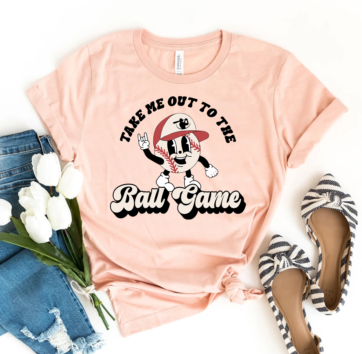 Take Me Out To The Ball Game T-shirt made of premium ring spun cotton with a stylish baseball-themed design.