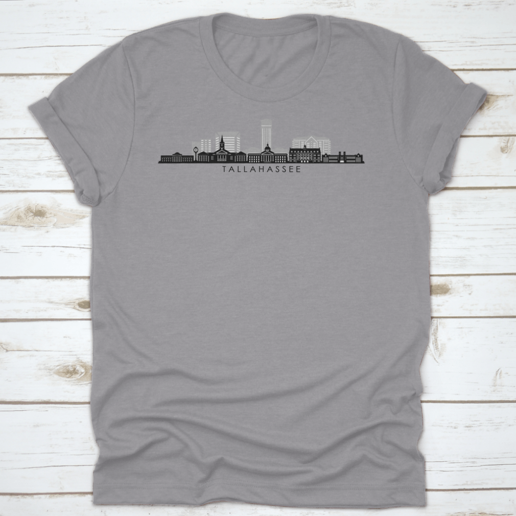 Tallahassee Florida skyline silhouette vector graphic design on a cotton fabric, showcasing the city's iconic buildings.