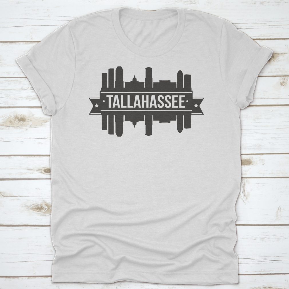 Tallahassee skyline silhouette design in vector art style, showcasing iconic landmarks against a vibrant background.