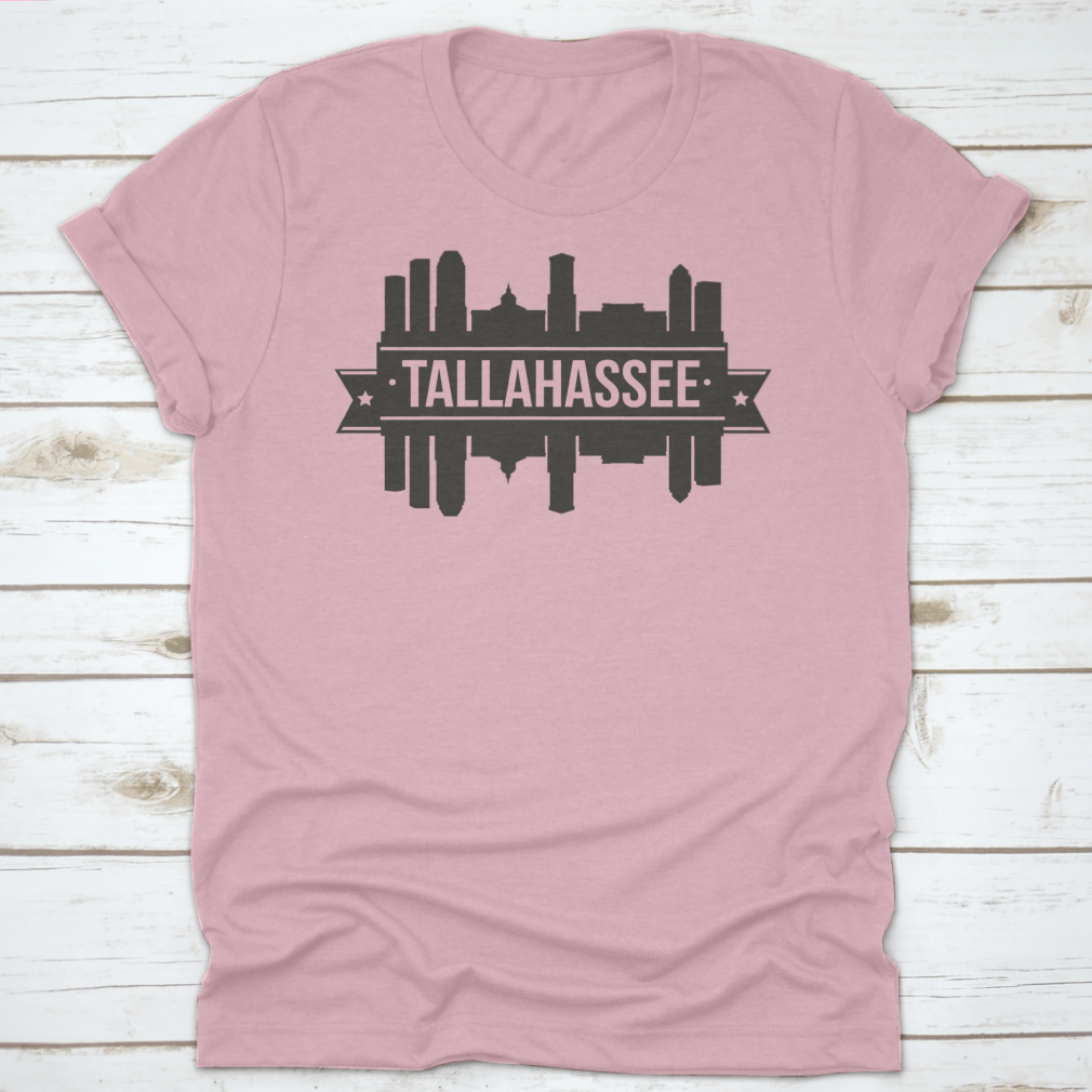 Tallahassee skyline silhouette design in vector art style, showcasing iconic landmarks against a vibrant background.