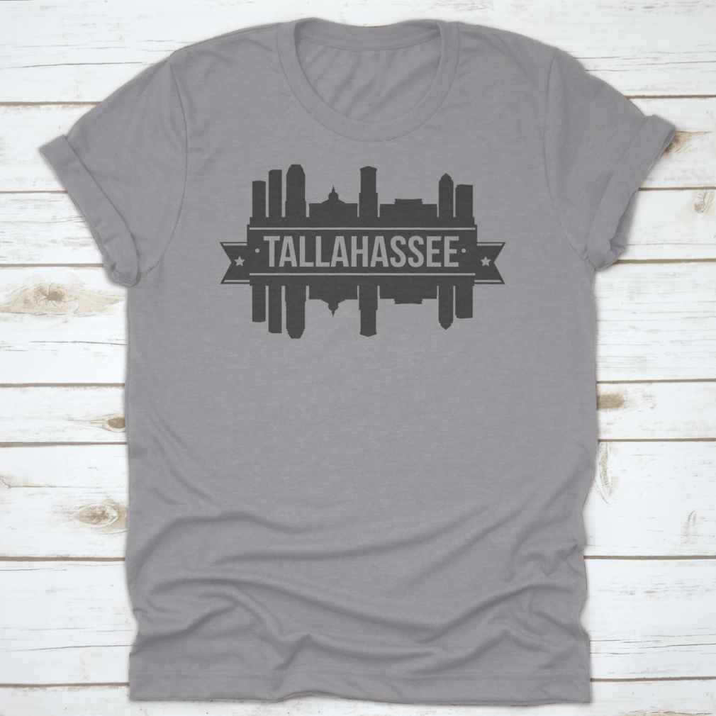 Tallahassee skyline silhouette design in vector art style, showcasing iconic landmarks against a vibrant background.