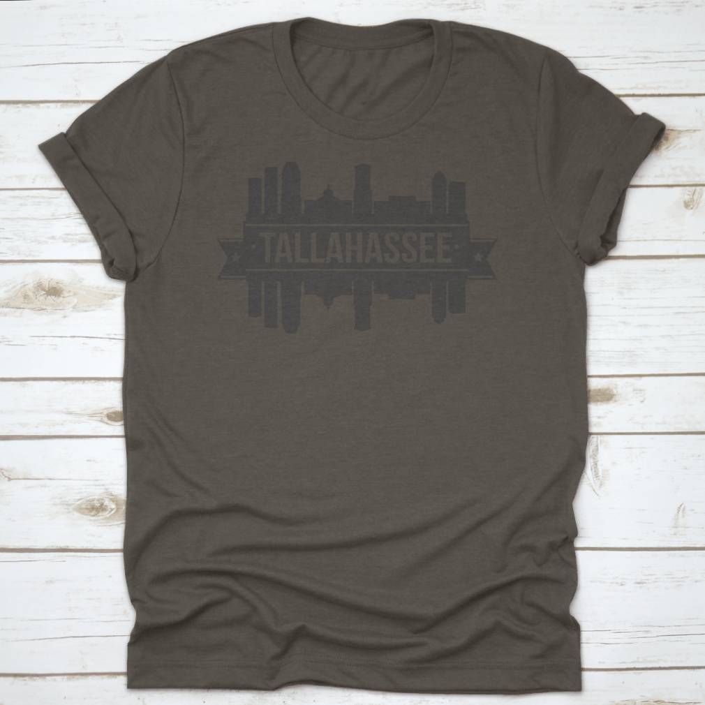 Tallahassee skyline silhouette design in vector art style, showcasing iconic landmarks against a vibrant background.