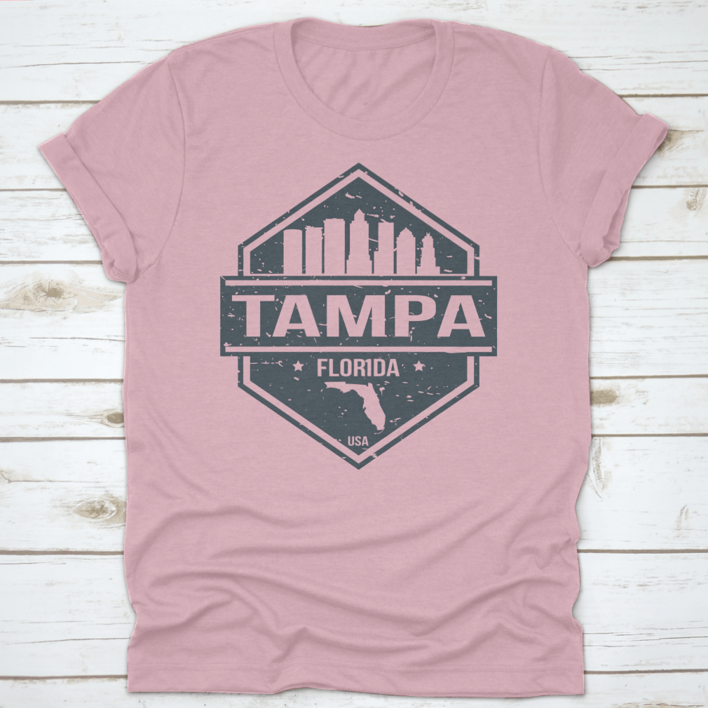 Tampa Florida travel stamp icon skyline design featuring iconic city landmarks in a stylish layout.