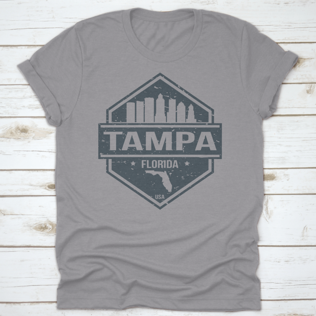 Tampa Florida travel stamp icon skyline design featuring iconic city landmarks in a stylish layout.