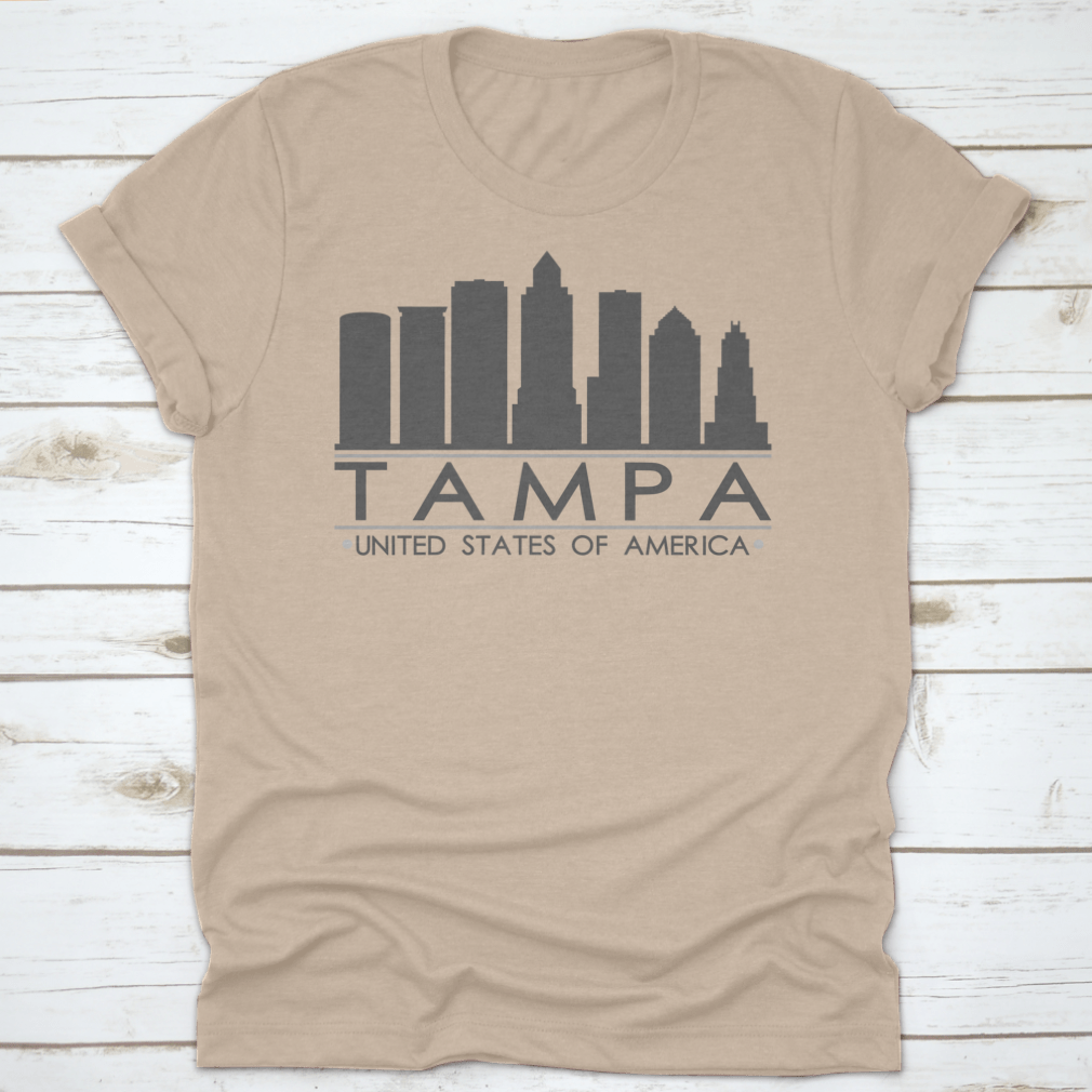 Tampa skyline silhouette design featuring famous buildings in vector art style, perfect for home decor.