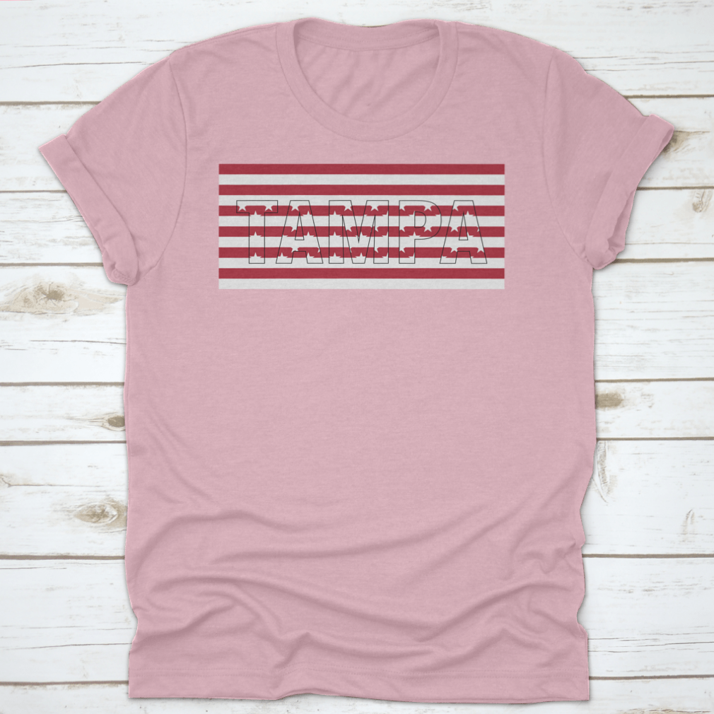 Tampa USA Flag T-shirt featuring a vector design with the word 'Tampa' on the USA flag, made from 100% cotton.