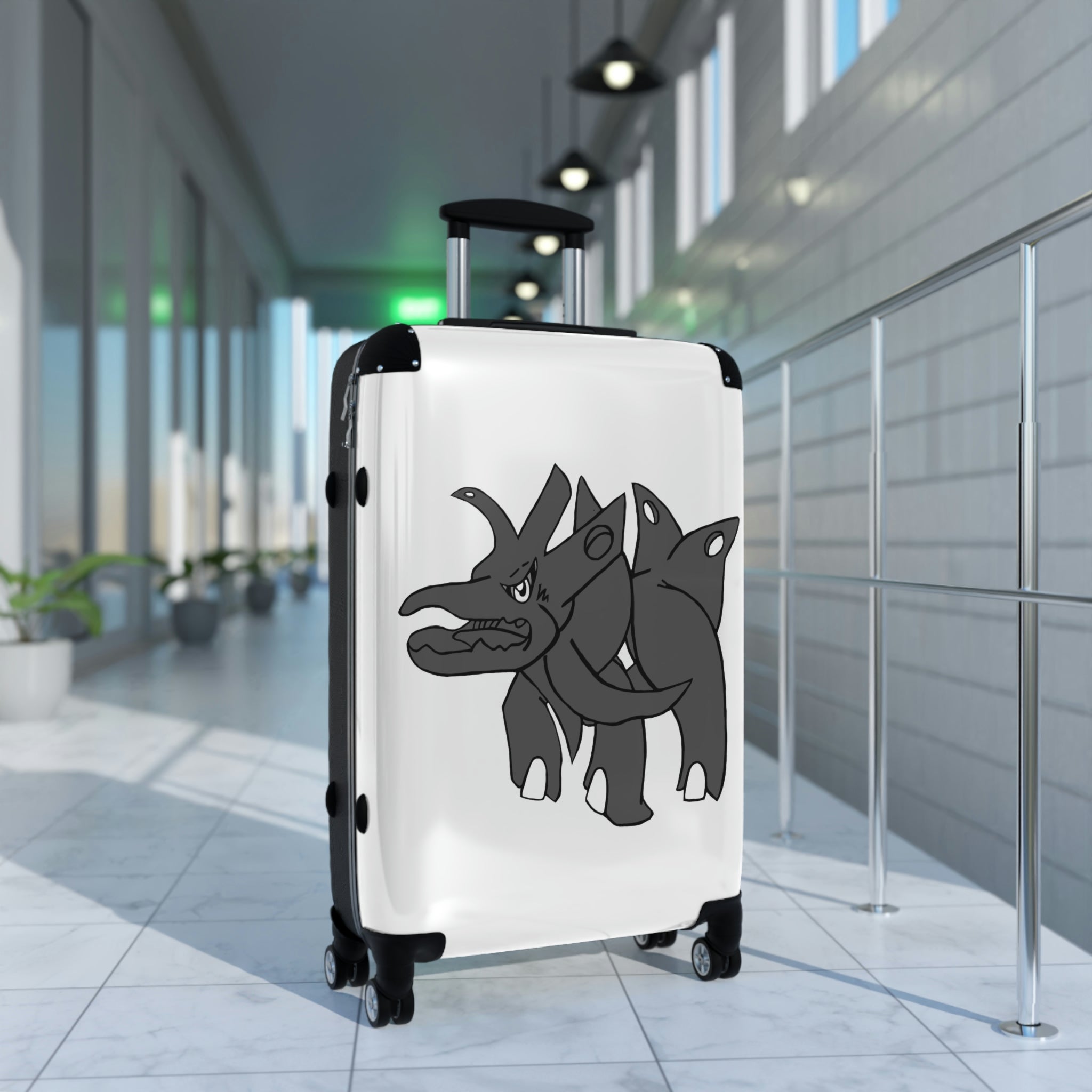 Tanktron Cabin Suitcase featuring a personalized design, lightweight polycarbonate front, and ABS back, with adjustable handle and 360° swivel wheels.