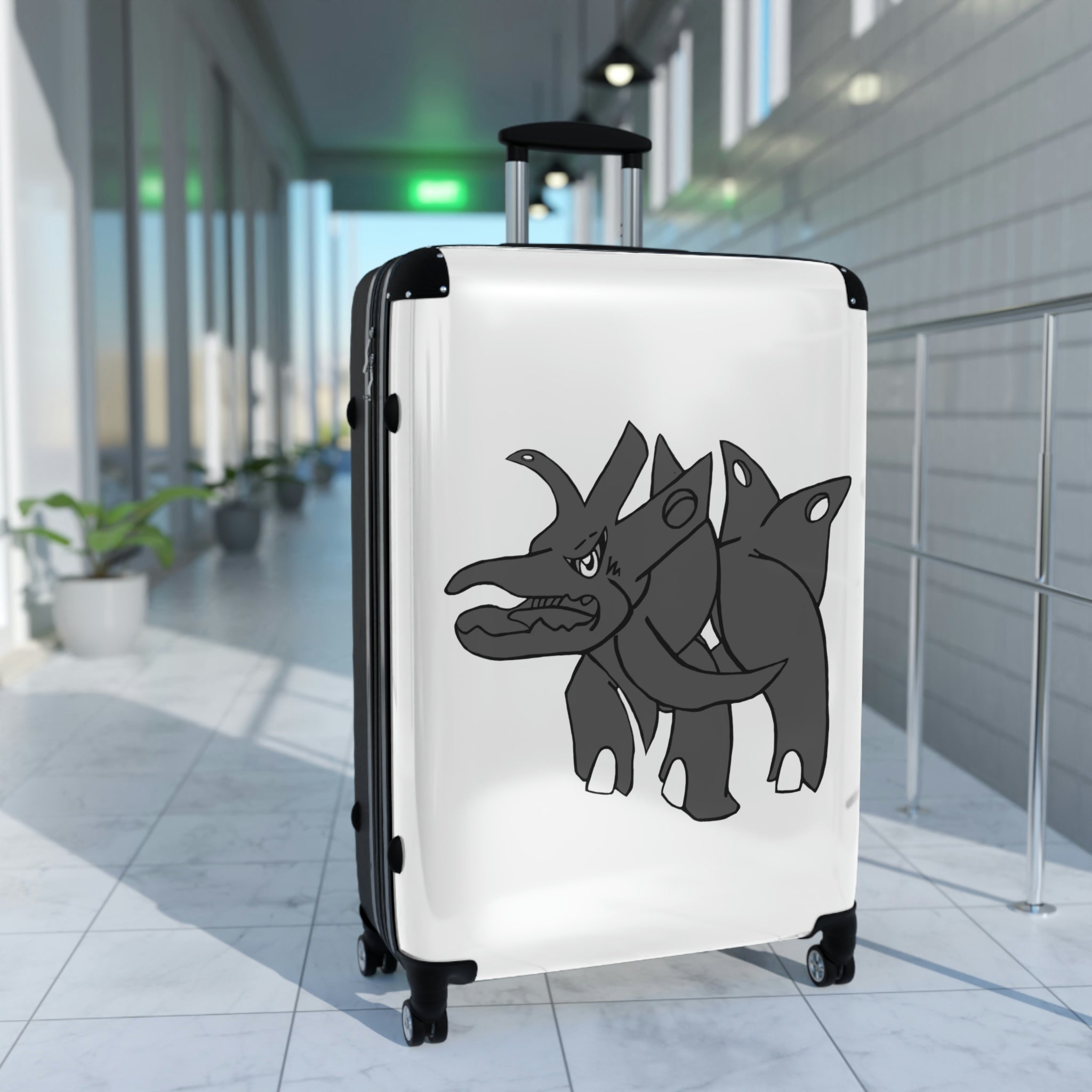 Tanktron Cabin Suitcase featuring a personalized design, lightweight polycarbonate front, and ABS back, with adjustable handle and 360° swivel wheels.