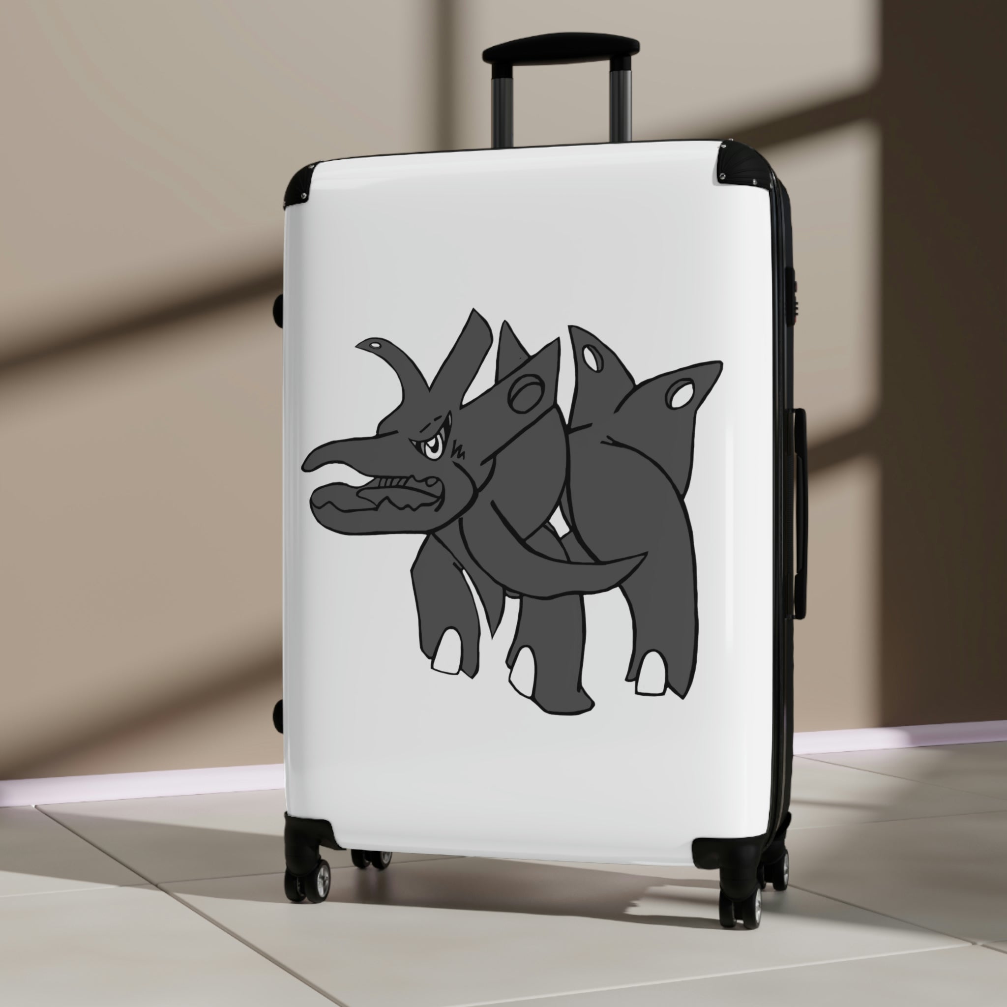 Tanktron Cabin Suitcase featuring a personalized design, lightweight polycarbonate front, and ABS back, with adjustable handle and 360° swivel wheels.