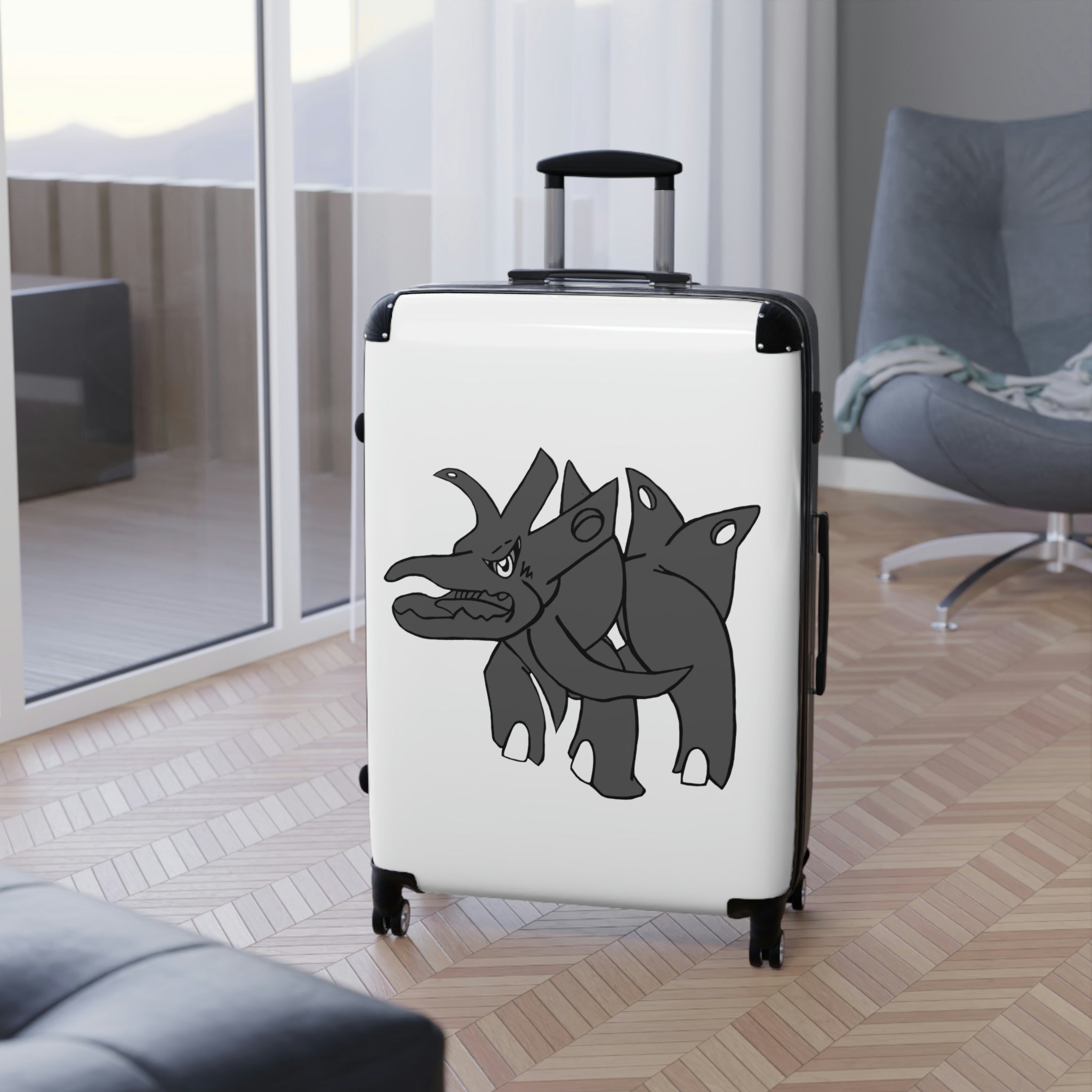 Tanktron Cabin Suitcase featuring a personalized design, lightweight polycarbonate front, and ABS back, with adjustable handle and 360° swivel wheels.