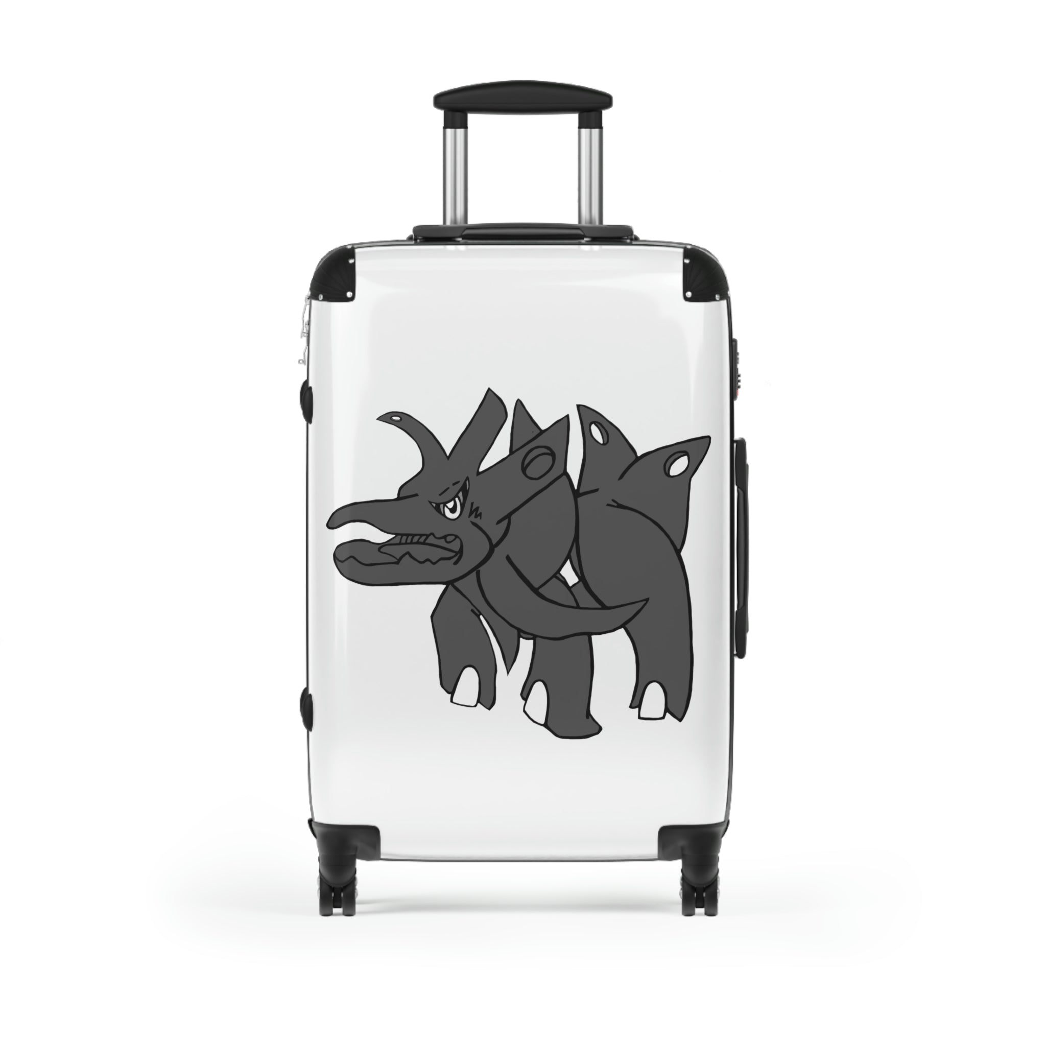 Tanktron Cabin Suitcase featuring a personalized design, lightweight polycarbonate front, and ABS back, with adjustable handle and 360° swivel wheels.