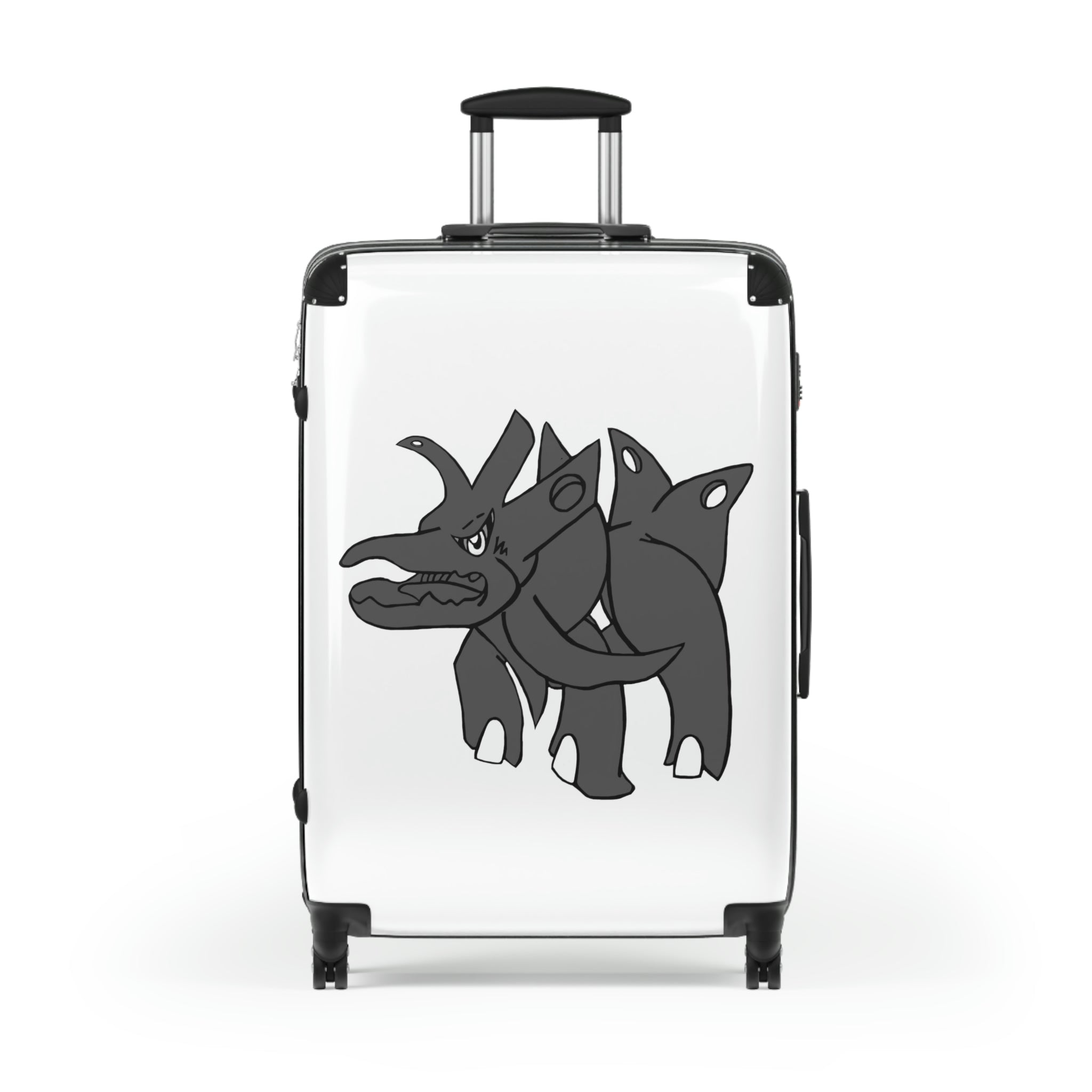 Tanktron Cabin Suitcase featuring a personalized design, lightweight polycarbonate front, and ABS back, with adjustable handle and 360° swivel wheels.