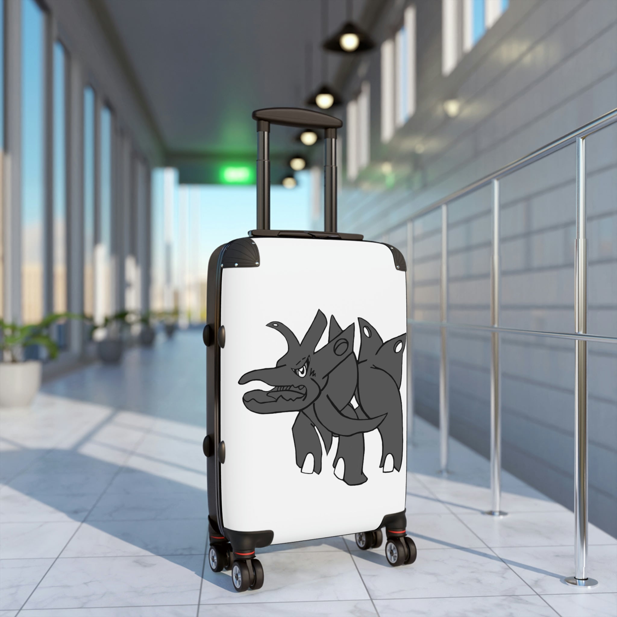 Tanktron Cabin Suitcase featuring a personalized design, lightweight polycarbonate front, and ABS back, with adjustable handle and 360° swivel wheels.