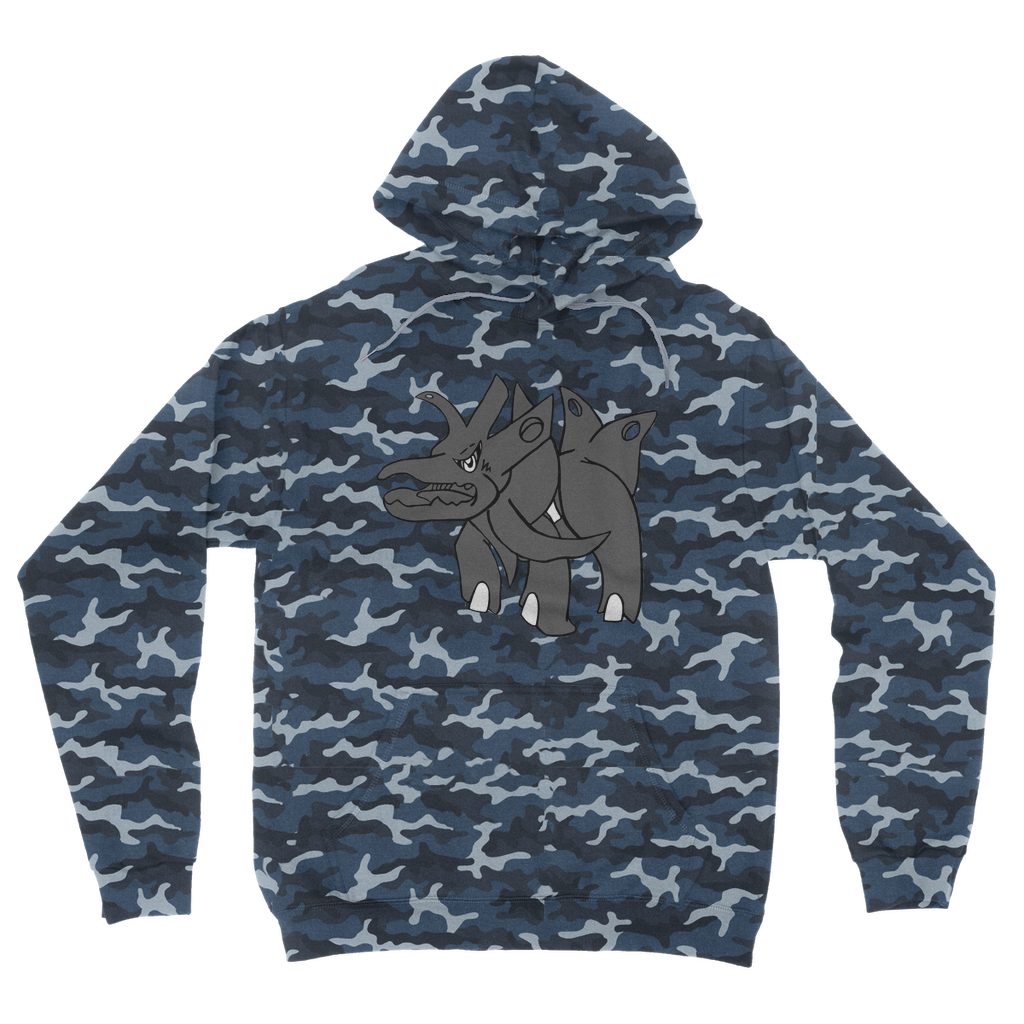 Tanktron Camouflage Adult Hoodie featuring a classic all-over camo print, double fabric hood, and kangaroo pouch pocket.